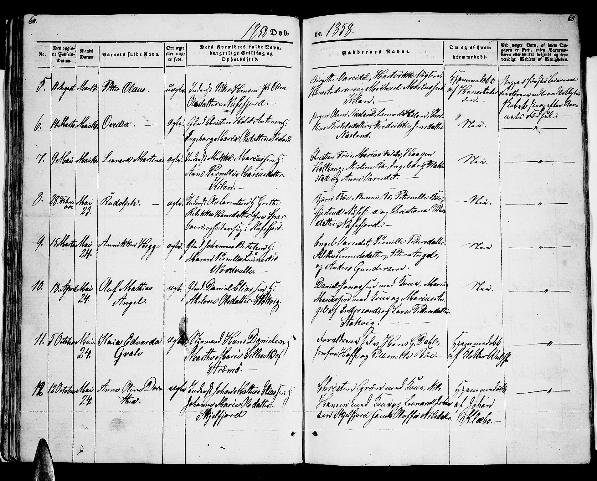 Ministerialprotokoller, klokkerbøker og fødselsregistre - Nordland, AV/SAT-A-1459/885/L1212: Klokkerbok nr. 885C01, 1847-1873, s. 64-65