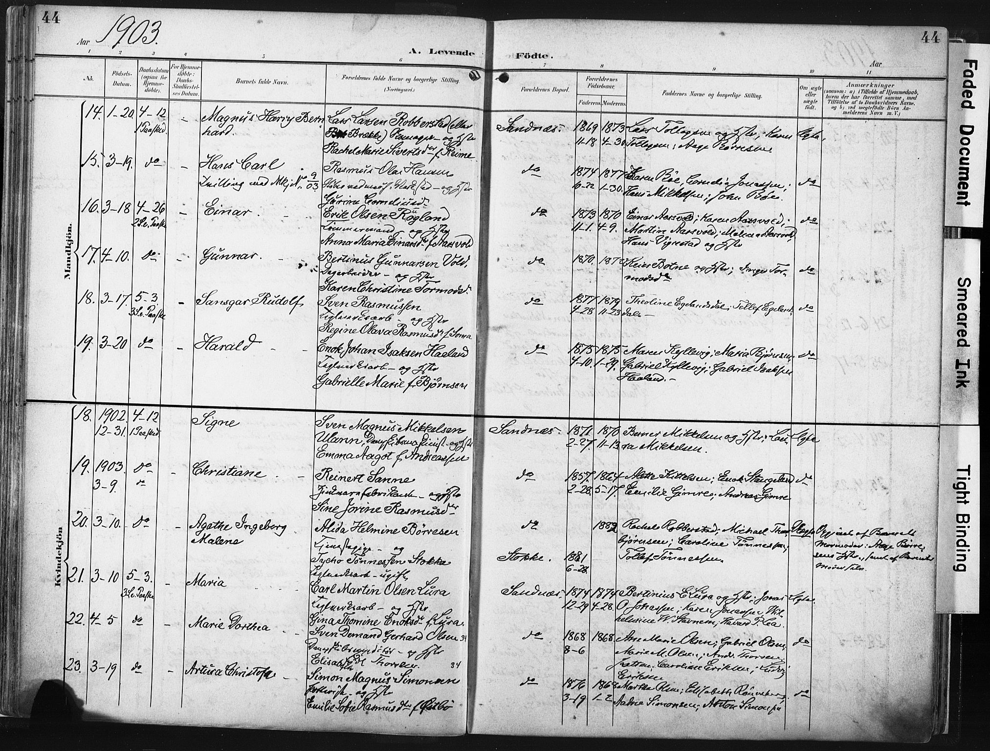 Høyland sokneprestkontor, AV/SAST-A-101799/001/30BA/L0016: Ministerialbok nr. A 16, 1899-1911, s. 44