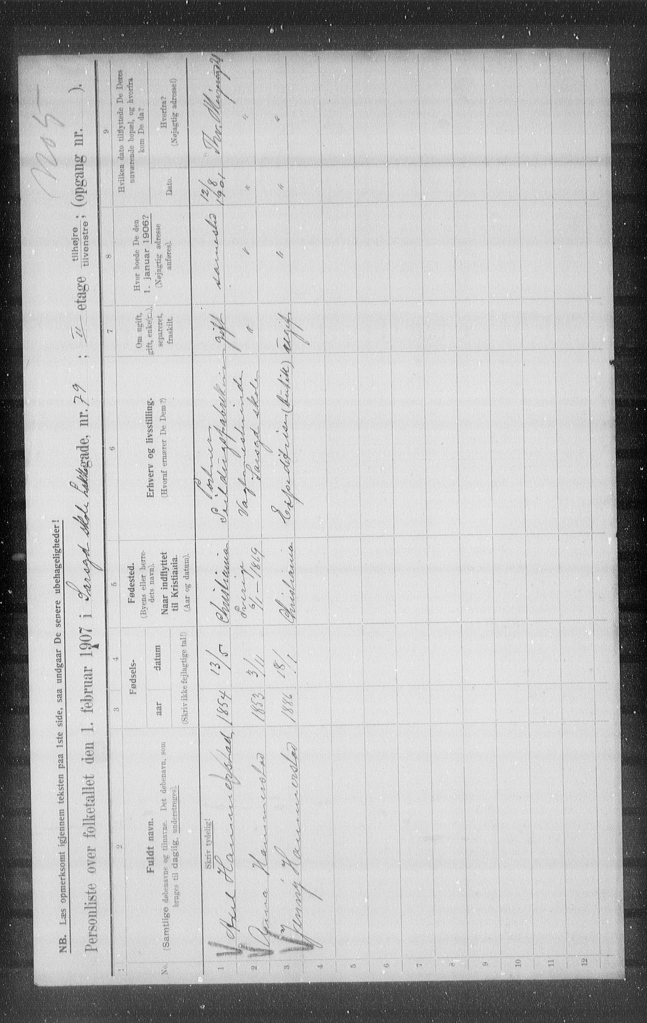 OBA, Kommunal folketelling 1.2.1907 for Kristiania kjøpstad, 1907, s. 28725