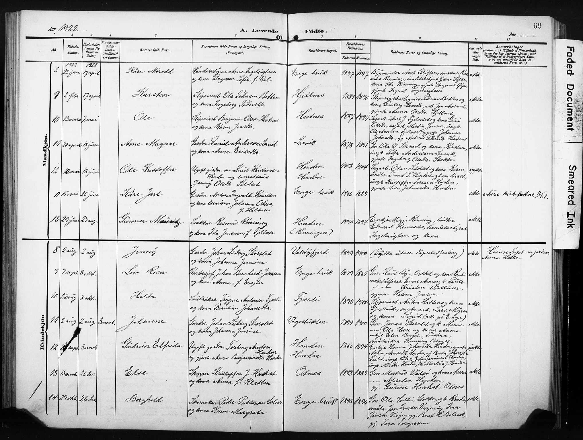 Ministerialprotokoller, klokkerbøker og fødselsregistre - Møre og Romsdal, AV/SAT-A-1454/580/L0927: Klokkerbok nr. 580C02, 1904-1932, s. 69