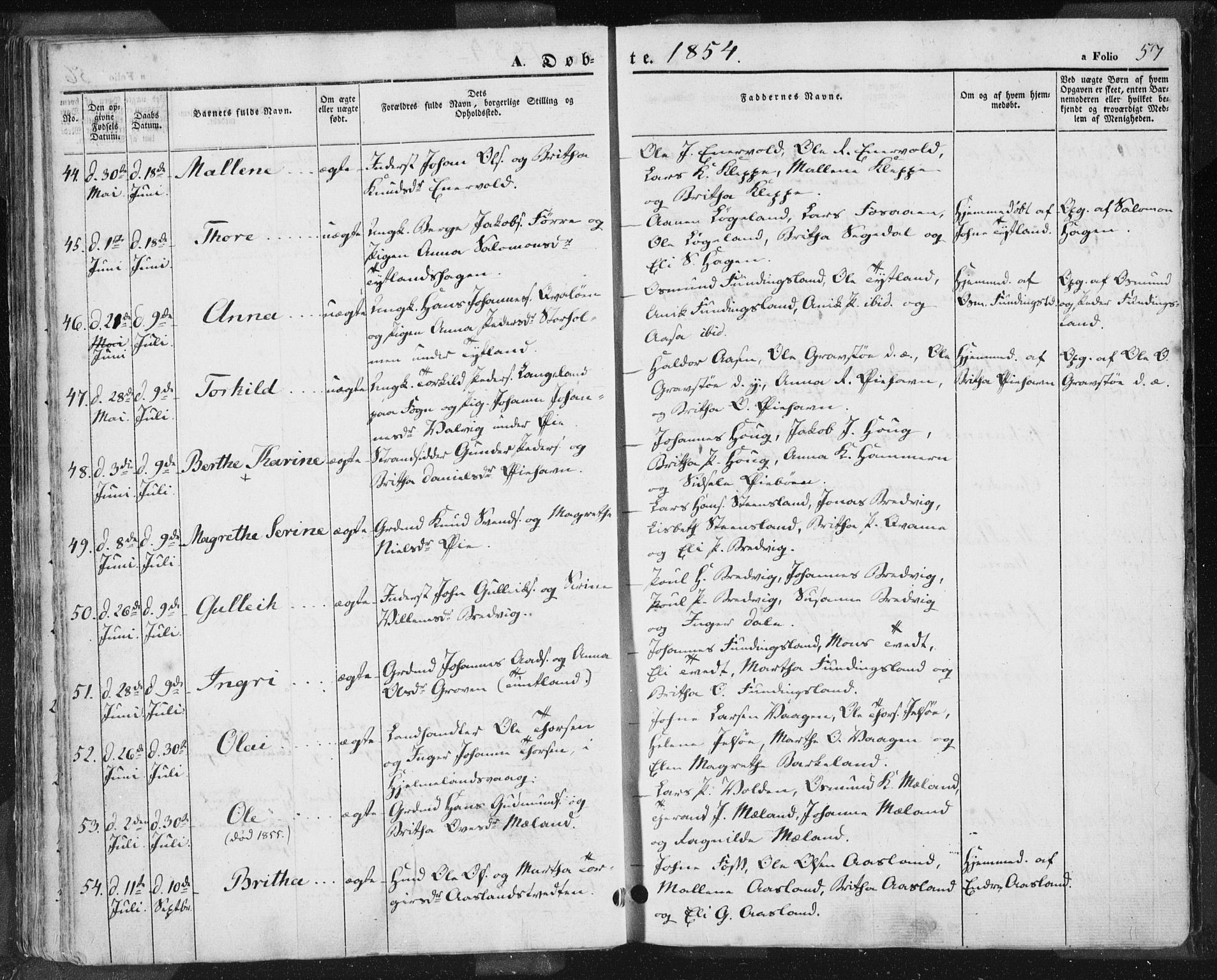 Hjelmeland sokneprestkontor, AV/SAST-A-101843/01/IV/L0009: Ministerialbok nr. A 9, 1846-1860, s. 57