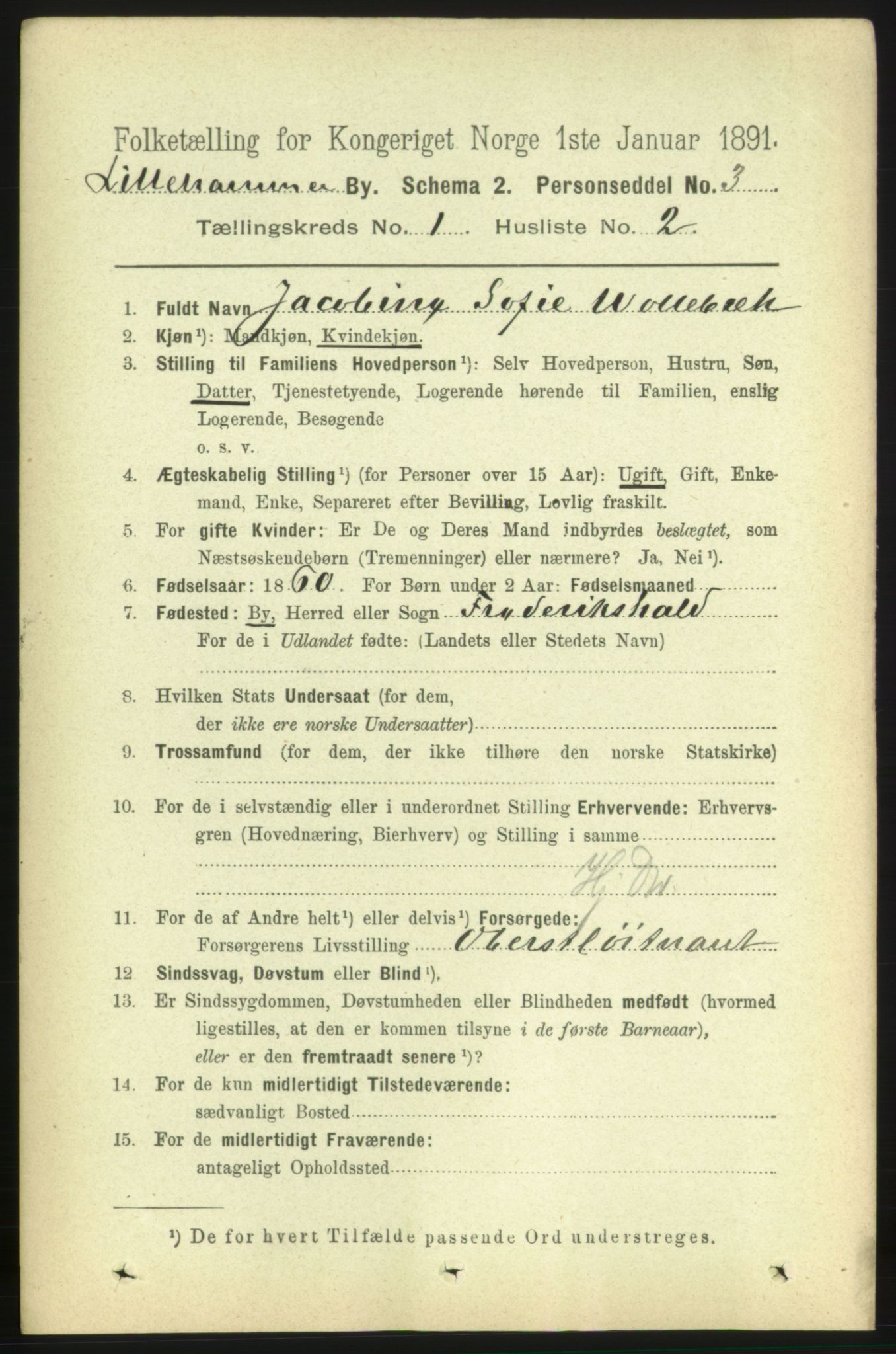 RA, Folketelling 1891 for 0501 Lillehammer kjøpstad, 1891, s. 535