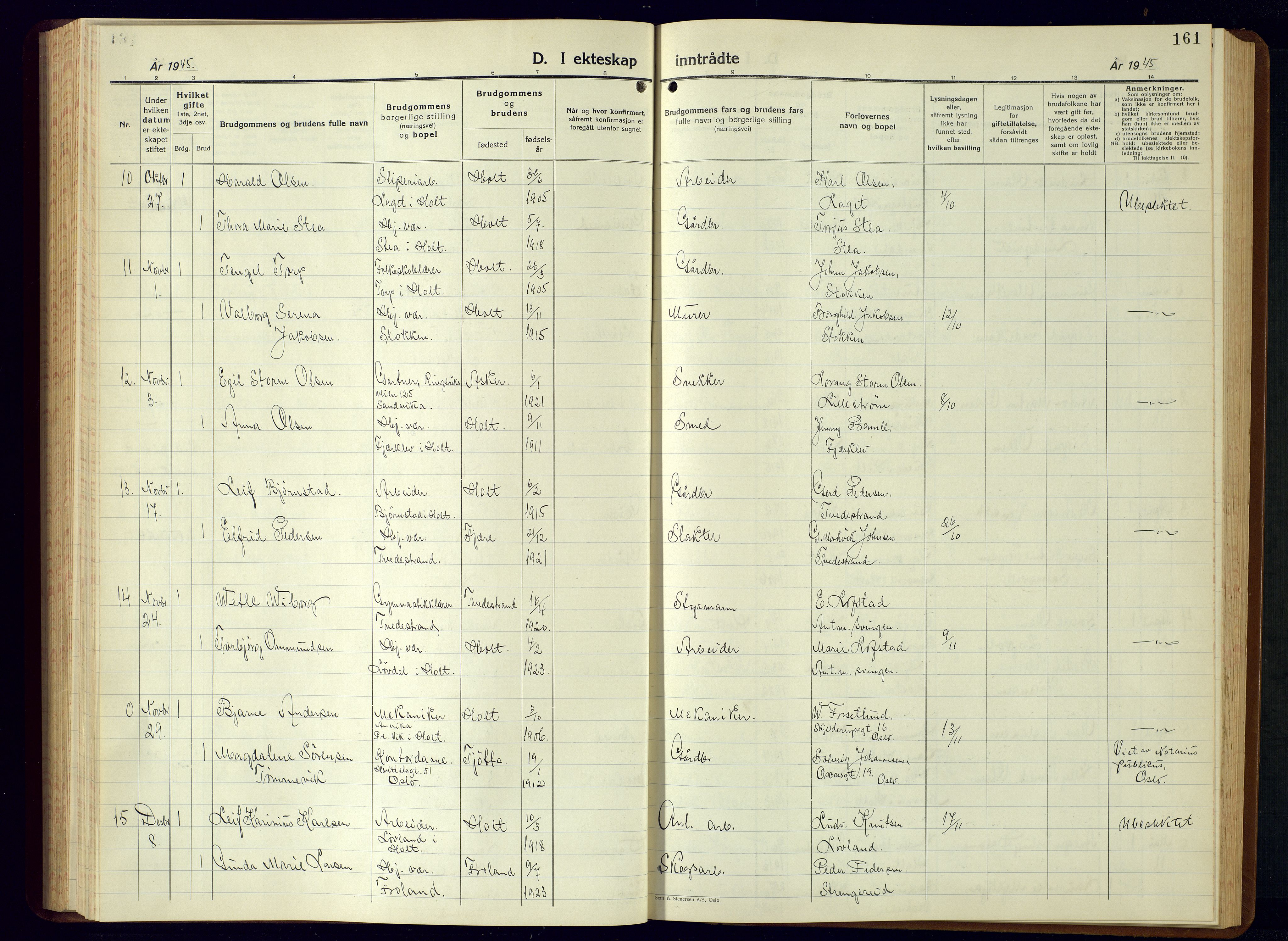 Holt sokneprestkontor, AV/SAK-1111-0021/F/Fb/L0013: Klokkerbok nr. B-13, 1940-1958, s. 161