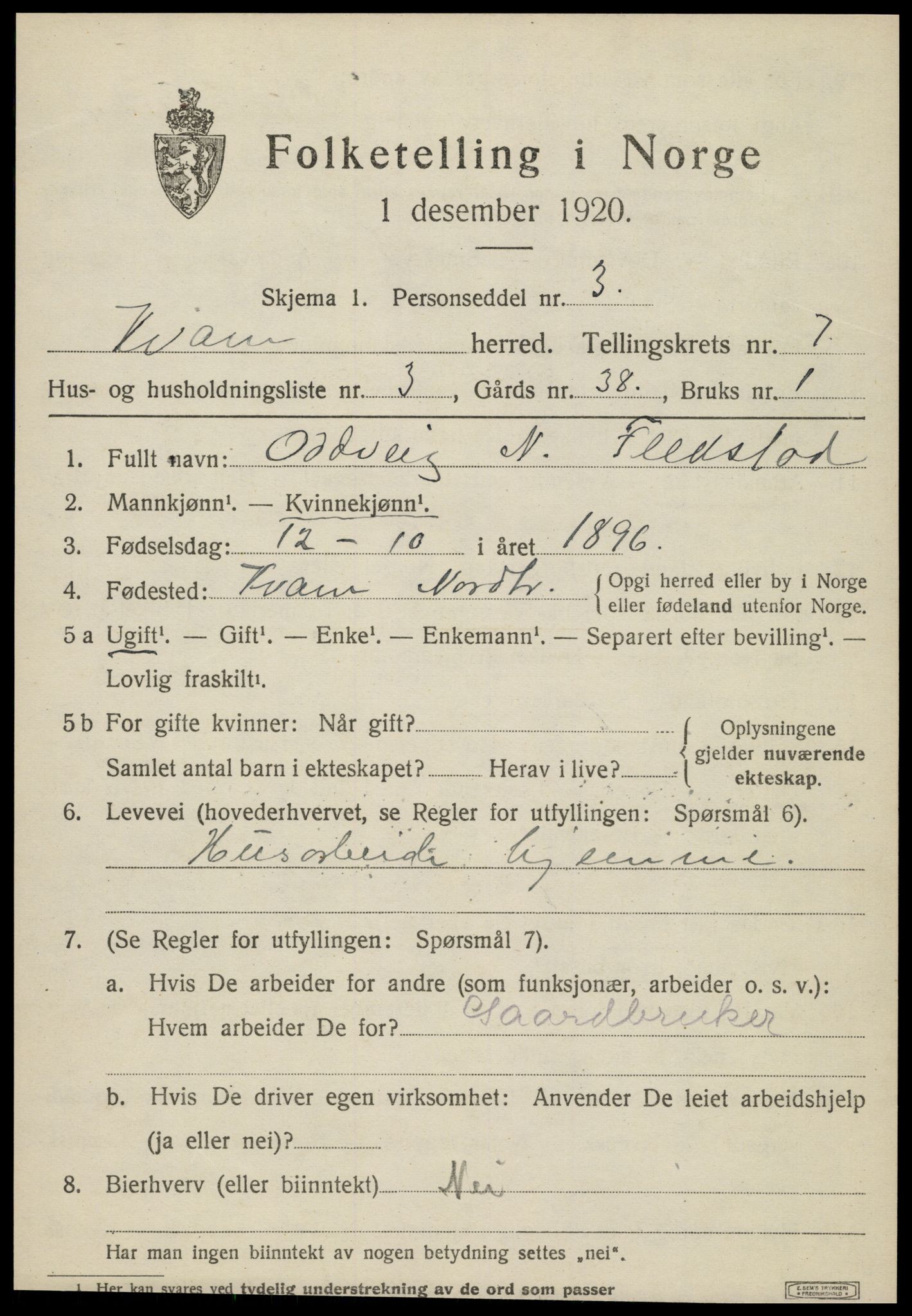 SAT, Folketelling 1920 for 1735 Kvam herred, 1920, s. 1827