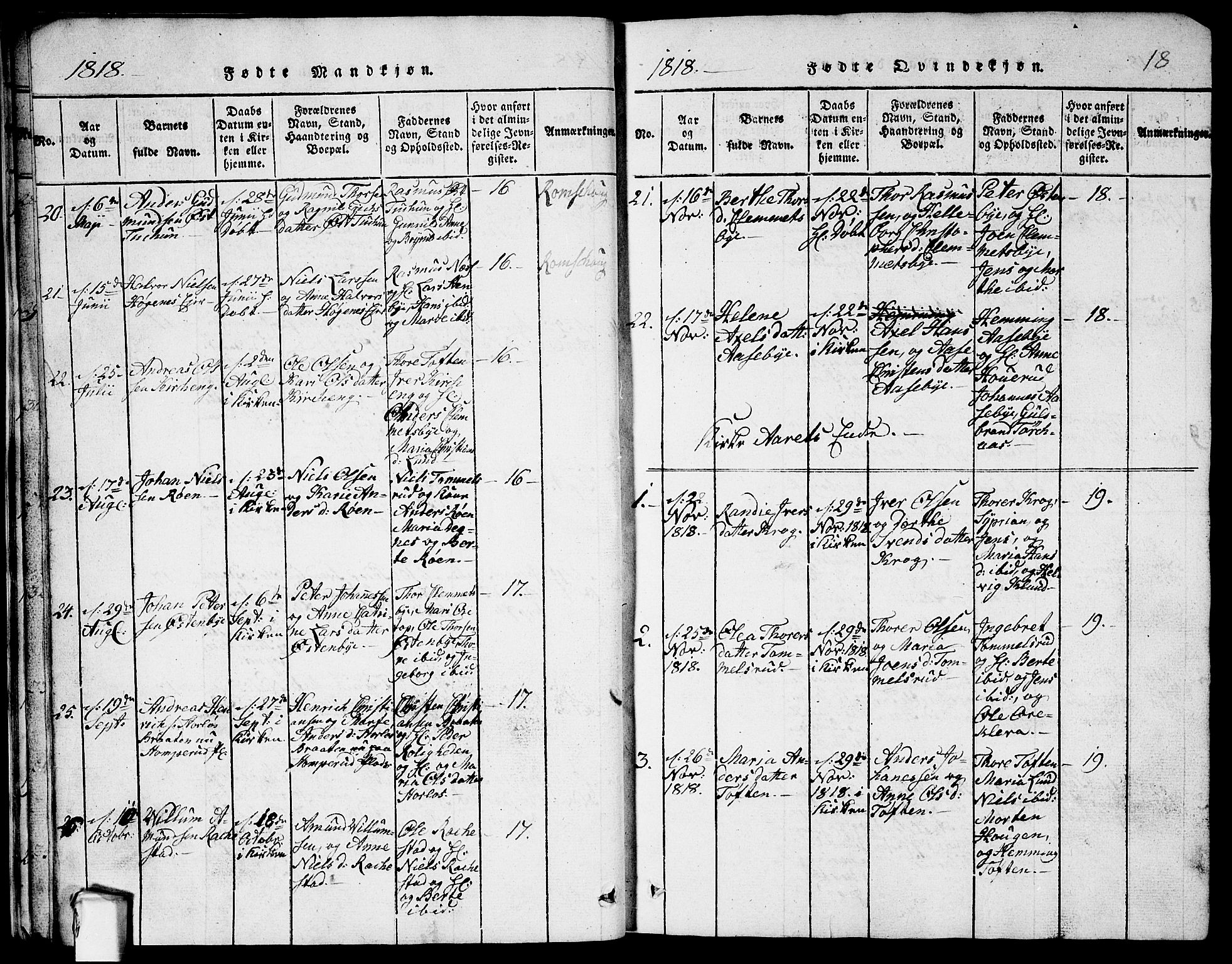 Rødenes prestekontor Kirkebøker, SAO/A-2005/G/Ga/L0001: Klokkerbok nr.  I 1, 1814-1841, s. 18