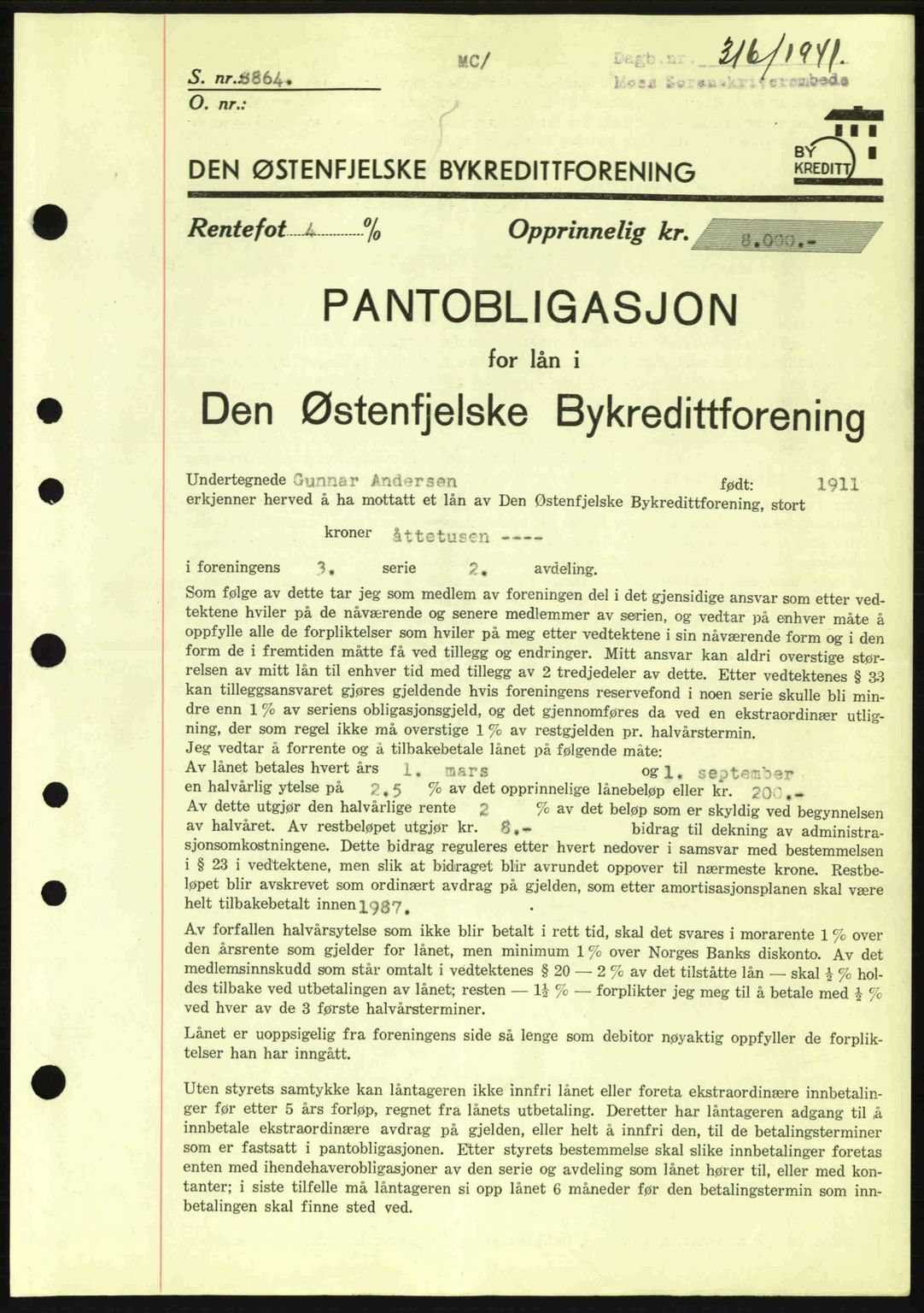 Moss sorenskriveri, SAO/A-10168: Pantebok nr. B10, 1940-1941, Dagboknr: 316/1941