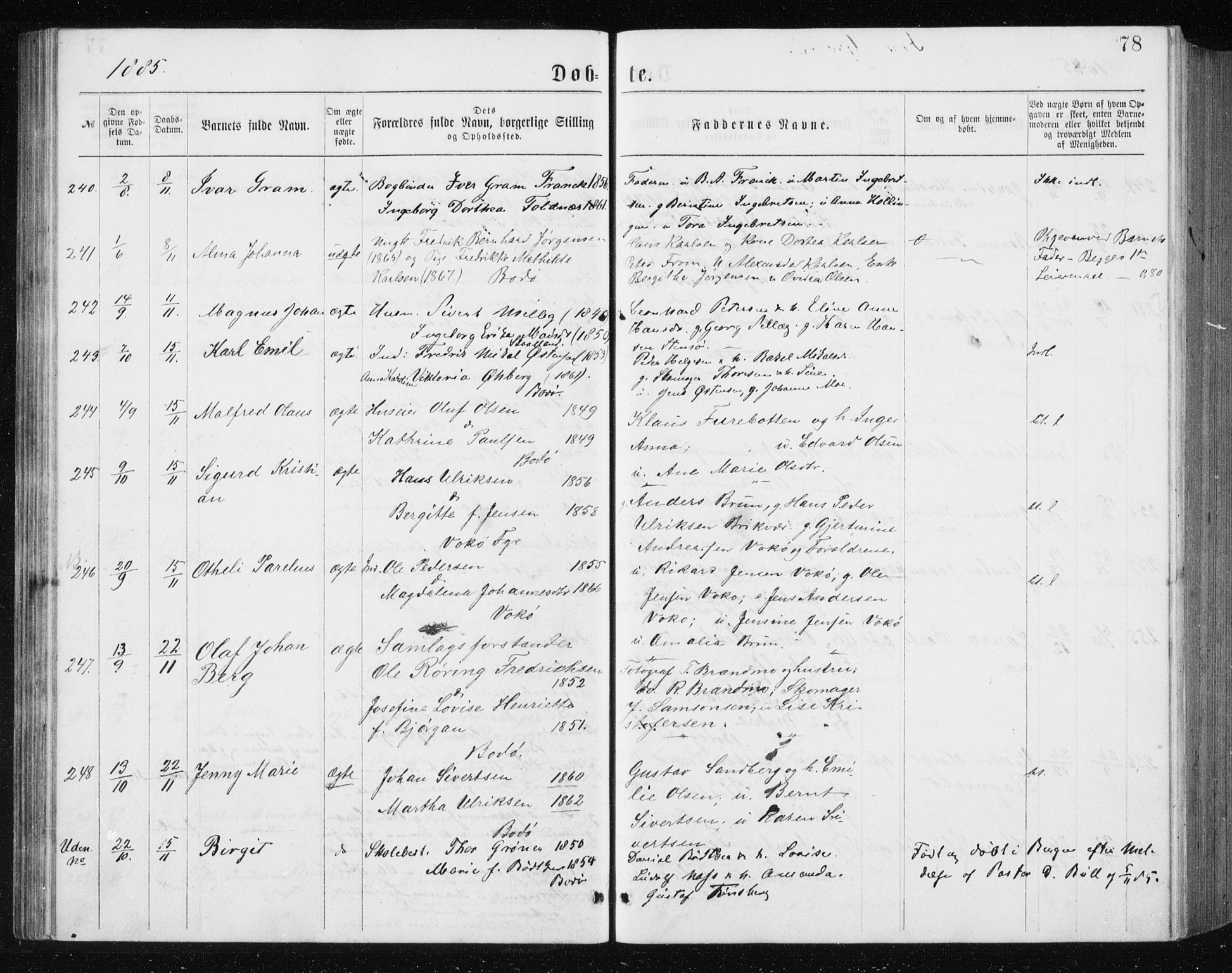 Ministerialprotokoller, klokkerbøker og fødselsregistre - Nordland, AV/SAT-A-1459/801/L0031: Klokkerbok nr. 801C06, 1883-1887, s. 78
