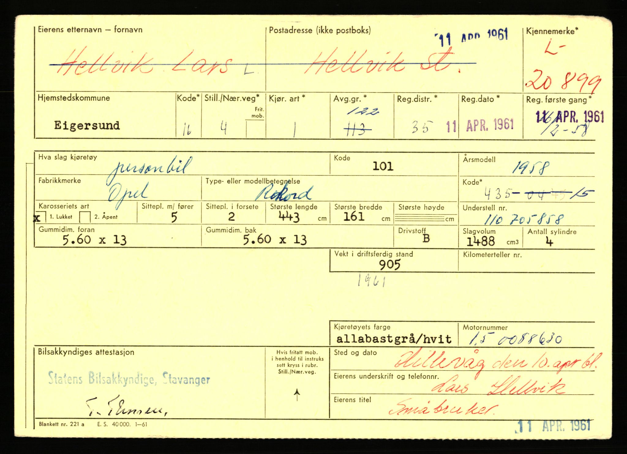 Stavanger trafikkstasjon, SAST/A-101942/0/F/L0037: L-20500 - L-21499, 1930-1971, s. 1327