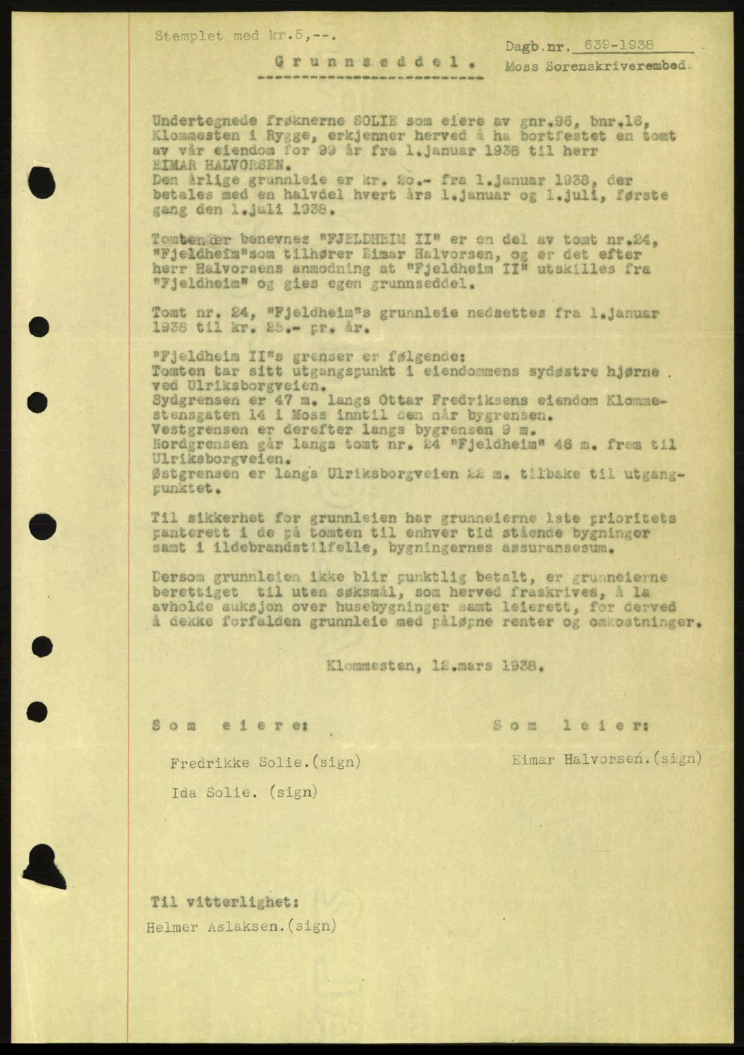 Moss sorenskriveri, SAO/A-10168: Pantebok nr. A4, 1938-1938, Dagboknr: 639/1938