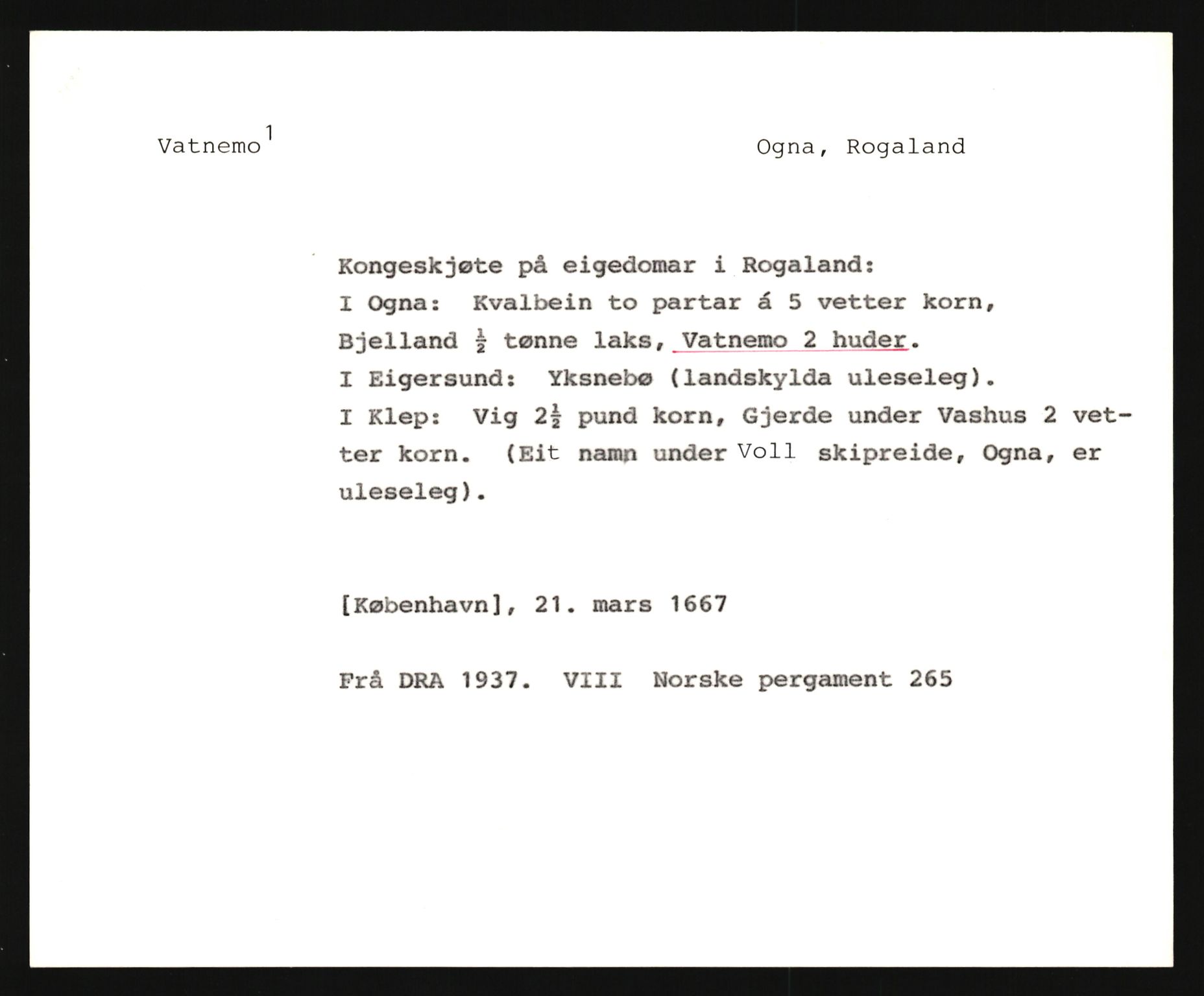 Riksarkivets diplomsamling, AV/RA-EA-5965/F35/F35e/L0027: Registreringssedler Rogaland, 1400-1700, s. 107