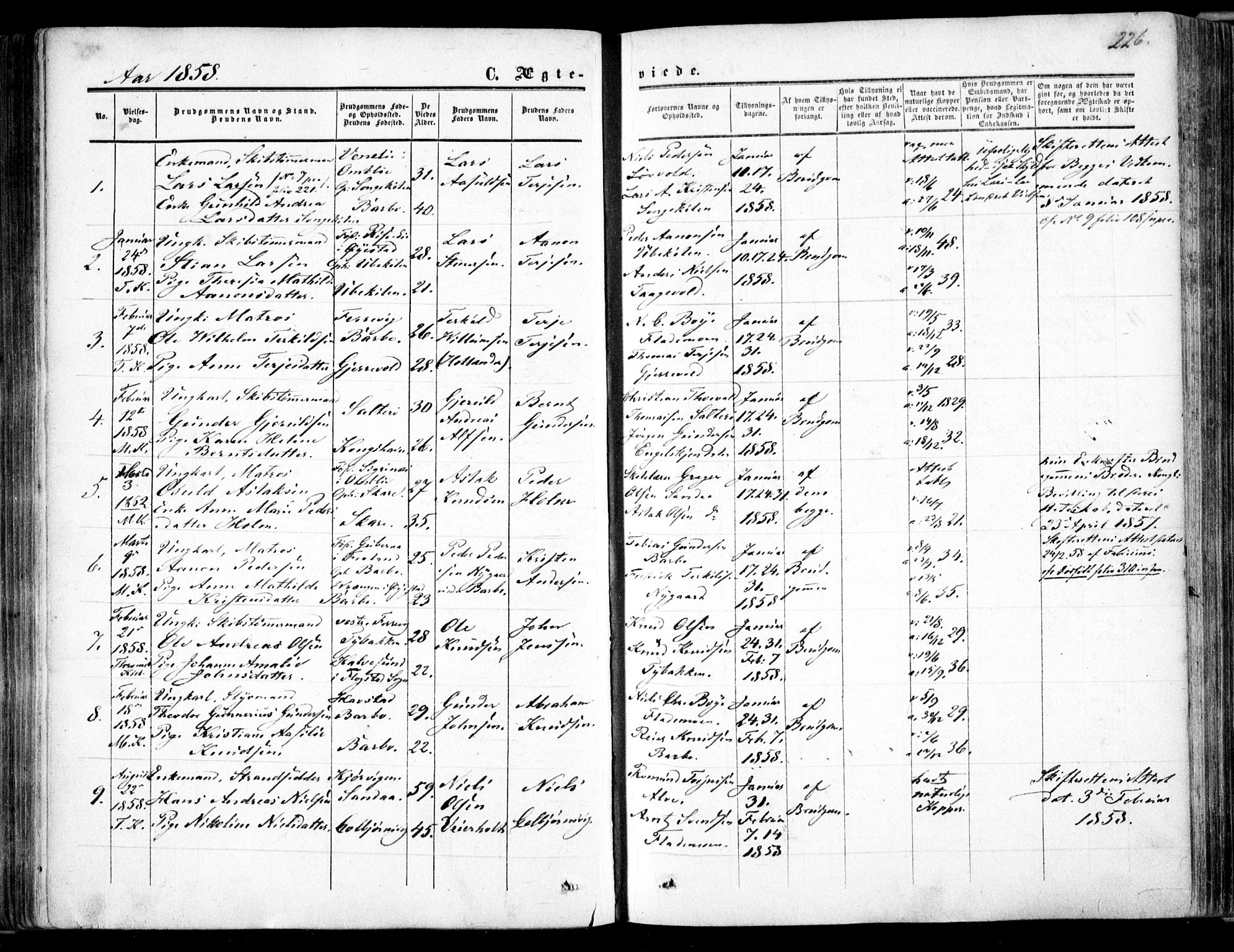 Tromøy sokneprestkontor, AV/SAK-1111-0041/F/Fa/L0006: Ministerialbok nr. A 6, 1855-1863, s. 226