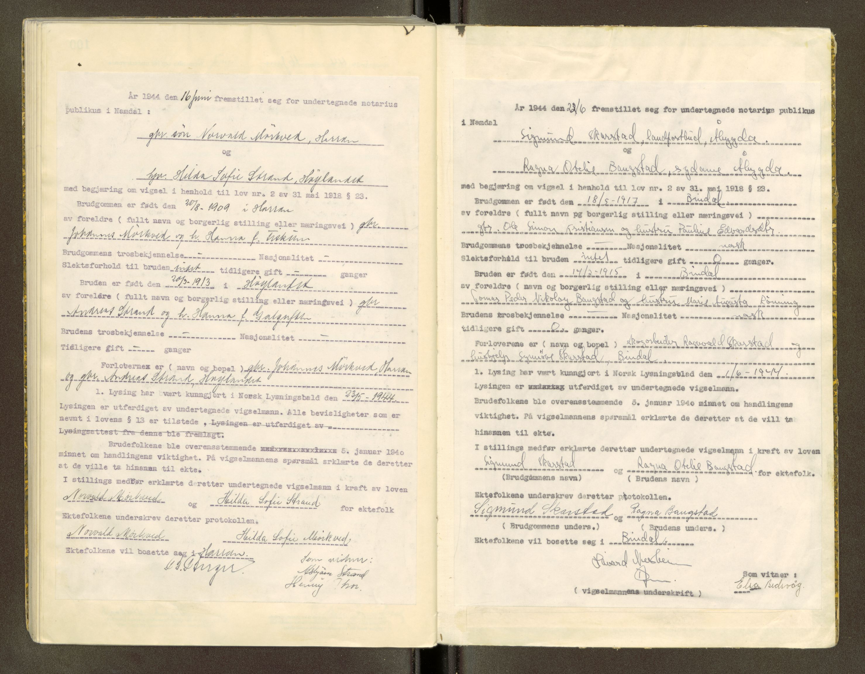 Namdal sorenskriveri, SAT/A-4133/1/6/6D/L0001: Vigselbøker, 1940-1948