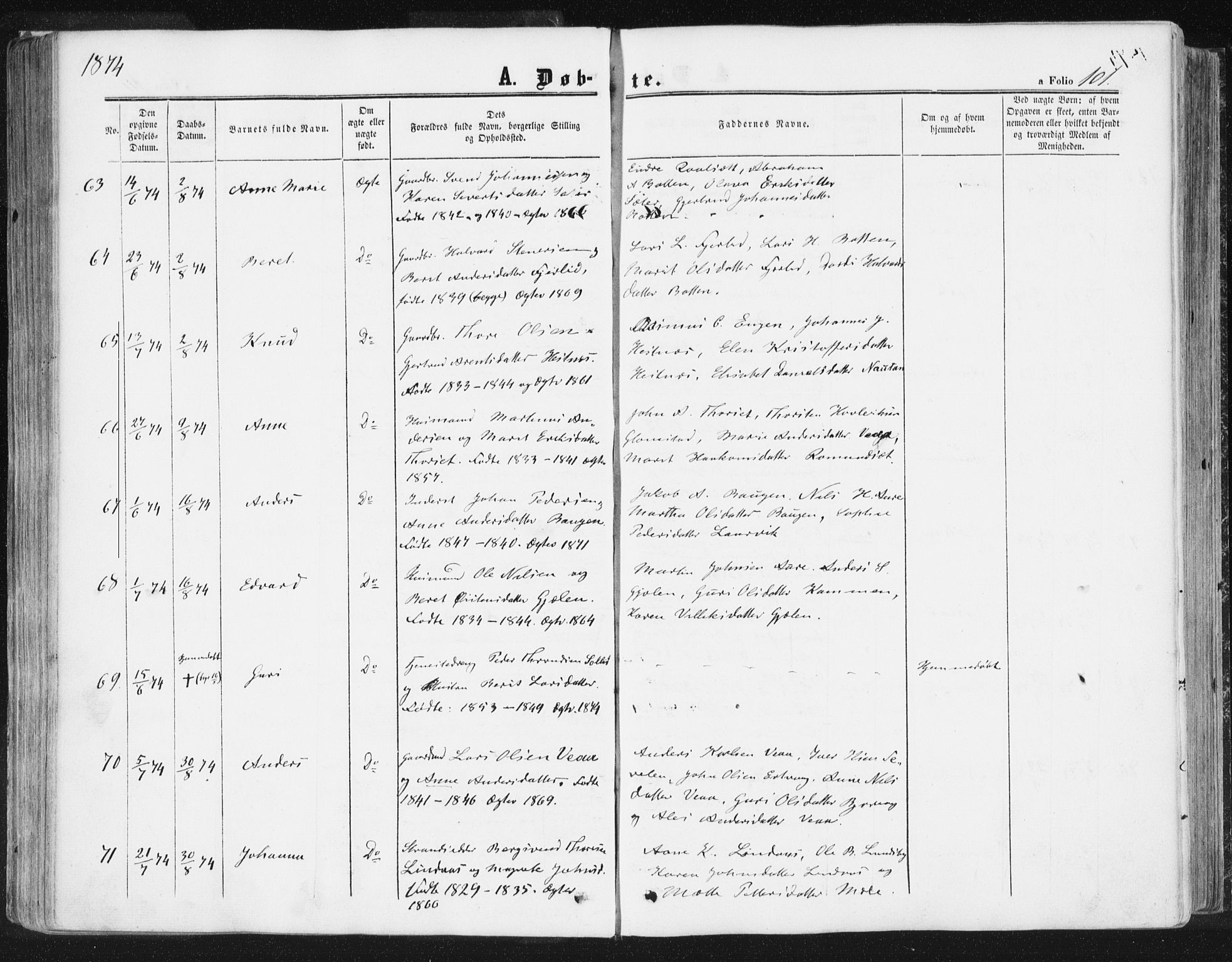 Ministerialprotokoller, klokkerbøker og fødselsregistre - Møre og Romsdal, AV/SAT-A-1454/578/L0905: Ministerialbok nr. 578A04, 1859-1877, s. 101