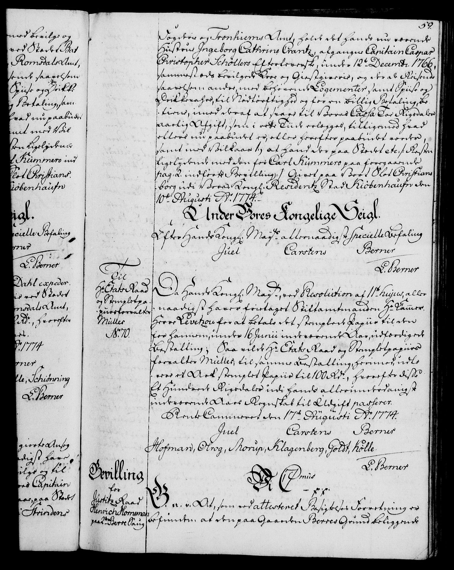 Rentekammeret, Kammerkanselliet, AV/RA-EA-3111/G/Gg/Gga/L0010: Norsk ekspedisjonsprotokoll med register (merket RK 53.10), 1773-1778, s. 59