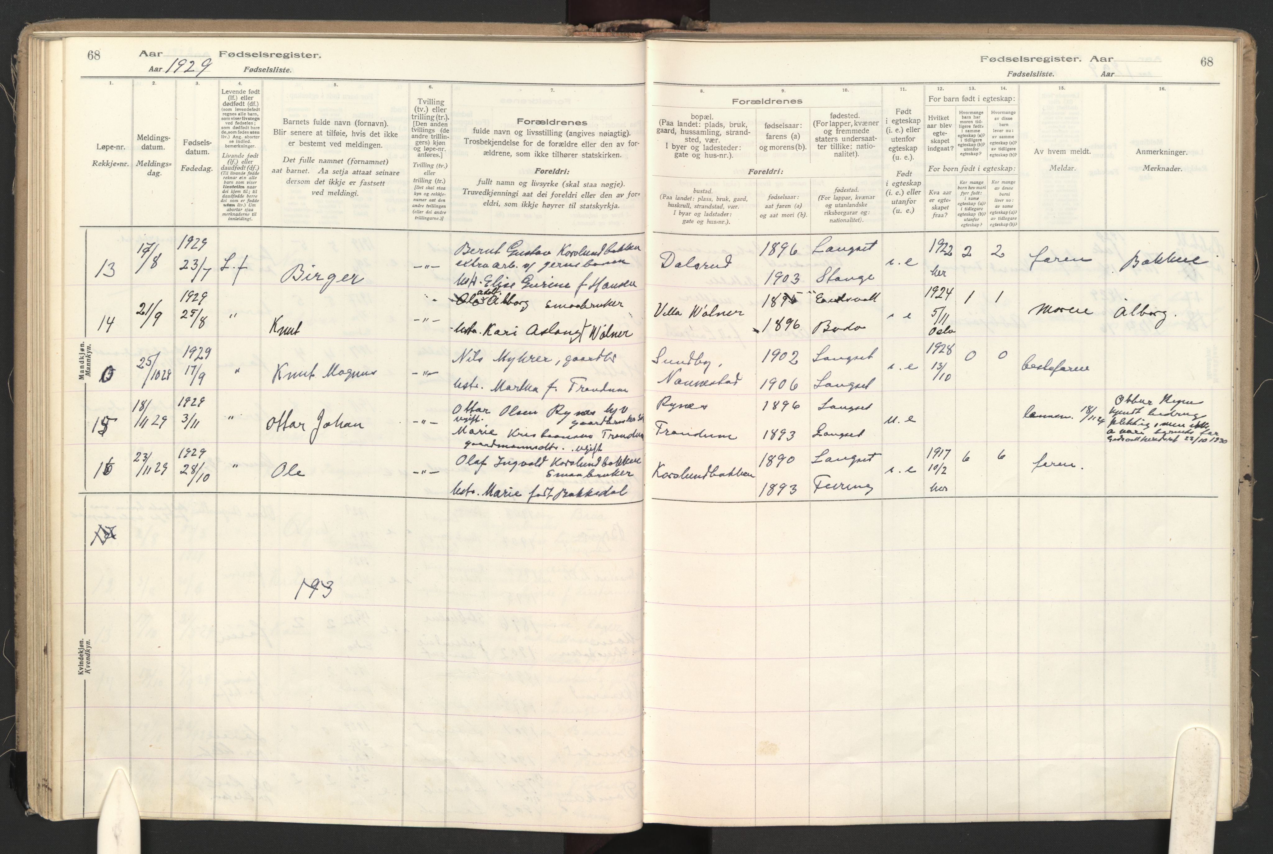 Eidsvoll prestekontor Kirkebøker, SAO/A-10888: Fødselsregister nr. II 1, 1916-1959, s. 68