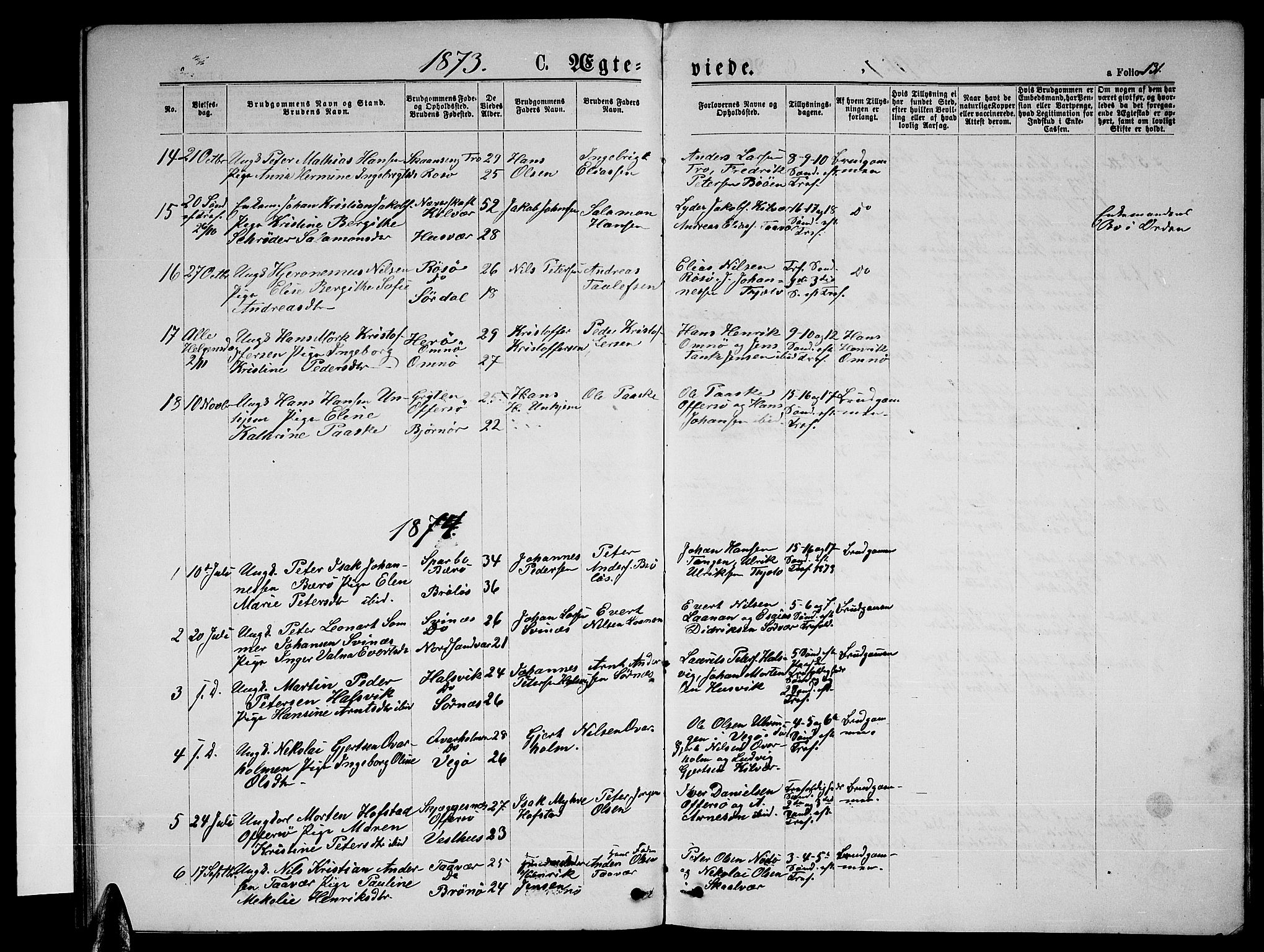 Ministerialprotokoller, klokkerbøker og fødselsregistre - Nordland, AV/SAT-A-1459/817/L0267: Klokkerbok nr. 817C02, 1870-1883, s. 131