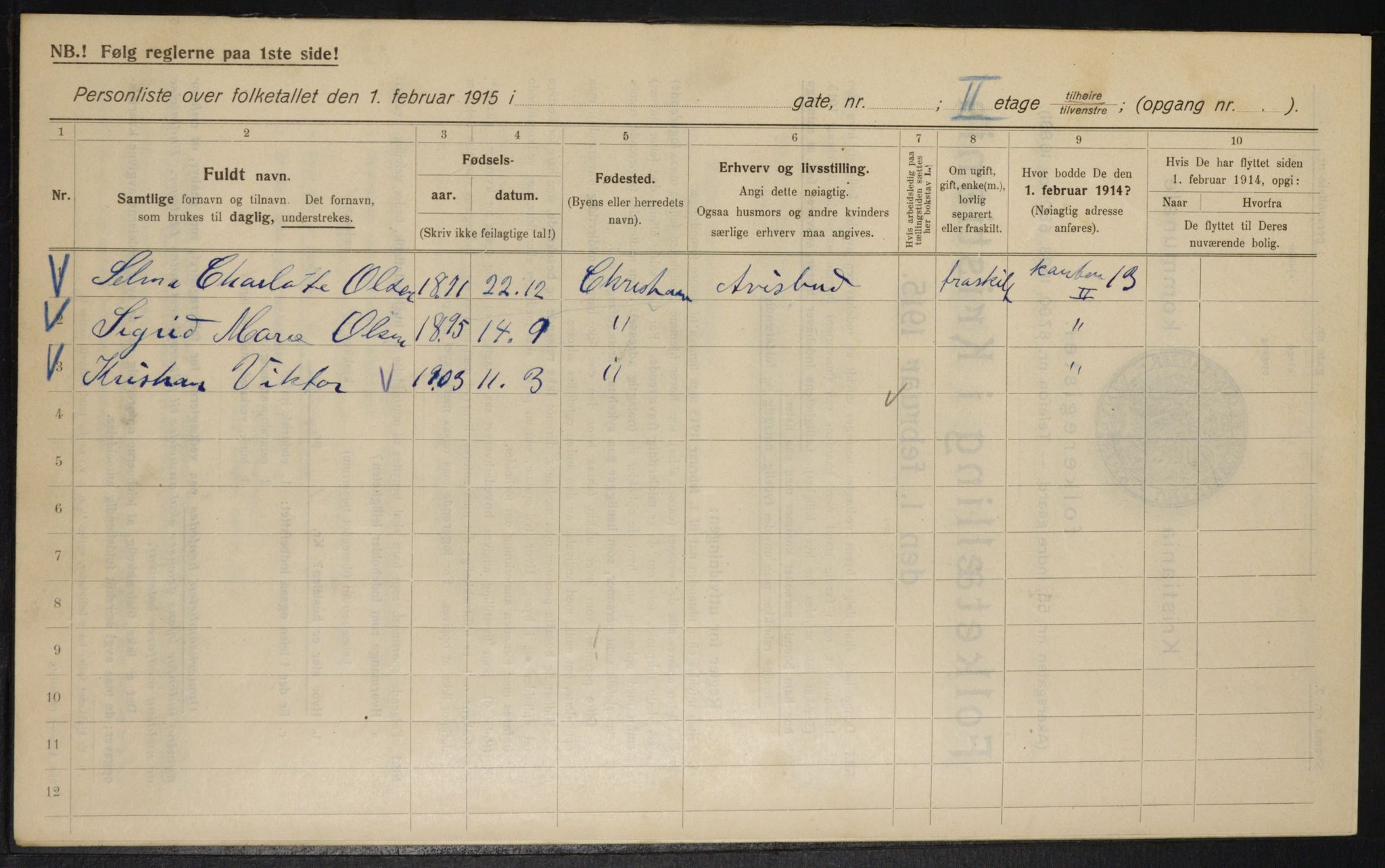 OBA, Kommunal folketelling 1.2.1915 for Kristiania, 1915, s. 47764