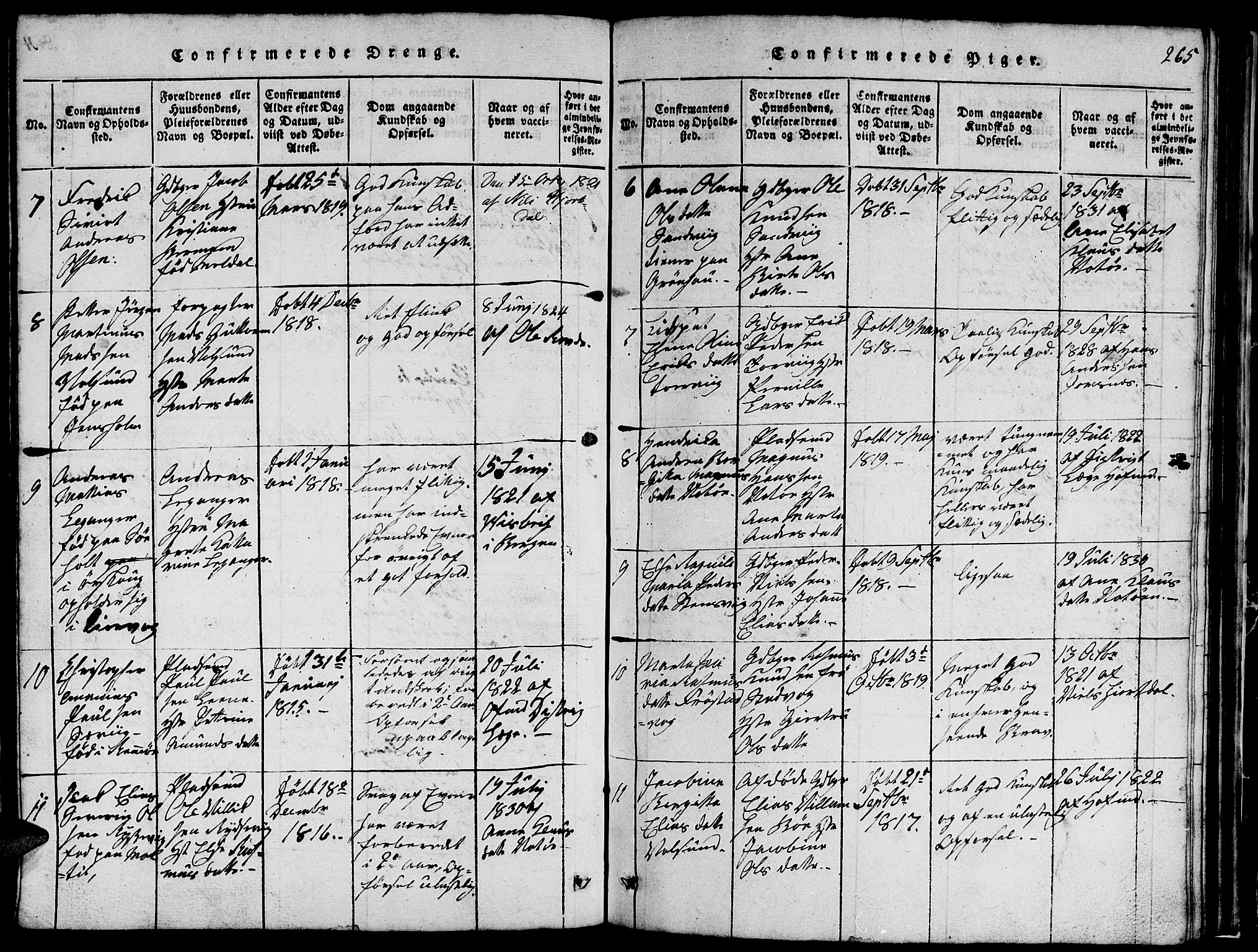 Ministerialprotokoller, klokkerbøker og fødselsregistre - Møre og Romsdal, SAT/A-1454/507/L0078: Klokkerbok nr. 507C01, 1816-1840, s. 265