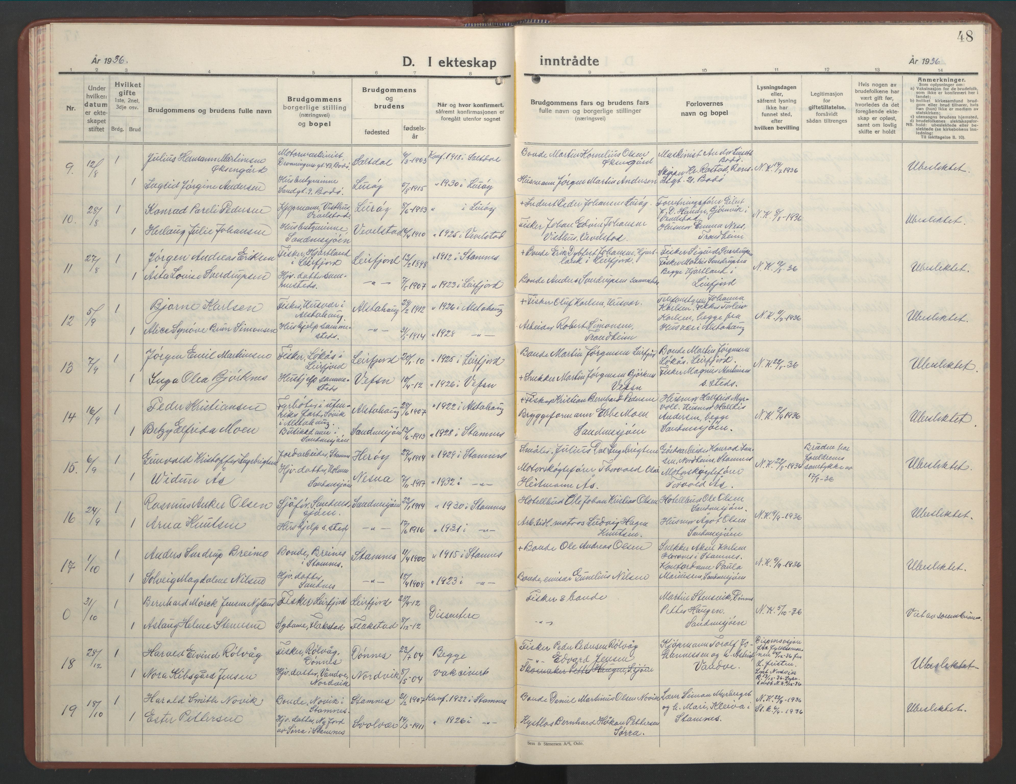 Ministerialprotokoller, klokkerbøker og fødselsregistre - Nordland, AV/SAT-A-1459/831/L0481: Klokkerbok nr. 831C08, 1935-1948, s. 48