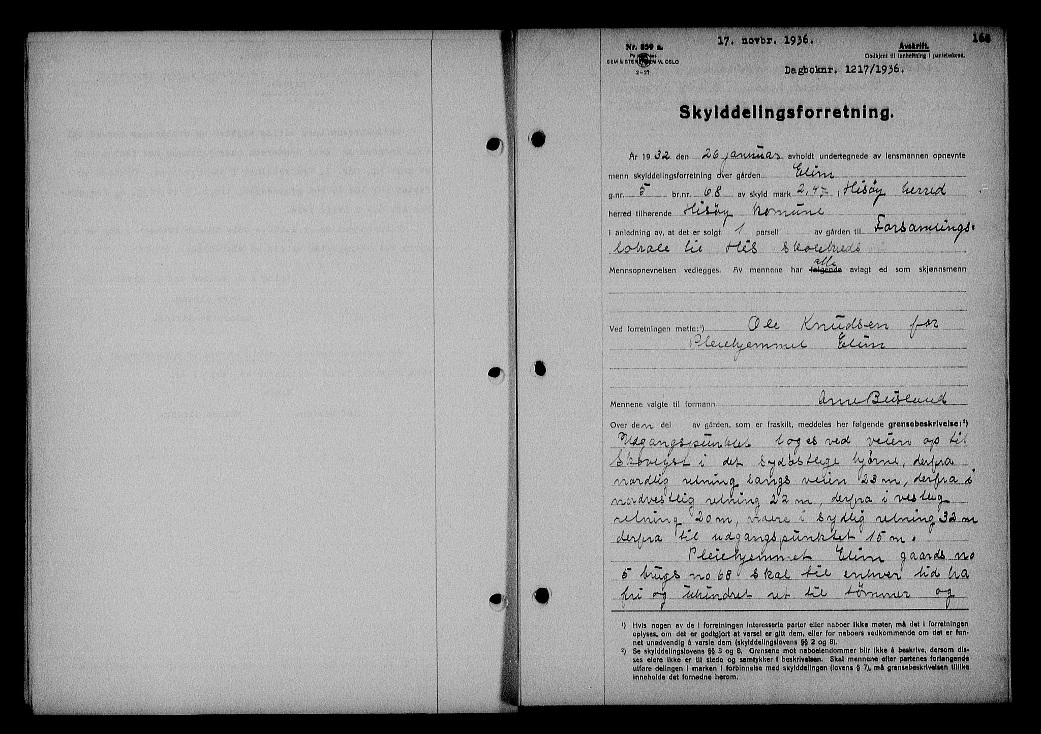 Nedenes sorenskriveri, SAK/1221-0006/G/Gb/Gba/L0043: Pantebok nr. 39, 1936-1937, Dagboknr: 1217/1936