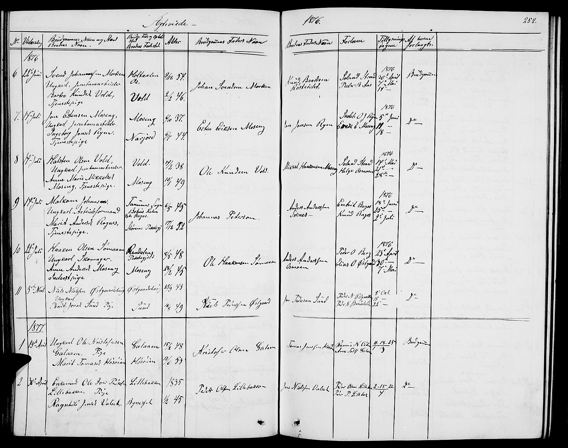 Tolga prestekontor, AV/SAH-PREST-062/L/L0004: Klokkerbok nr. 4, 1845-1887, s. 252