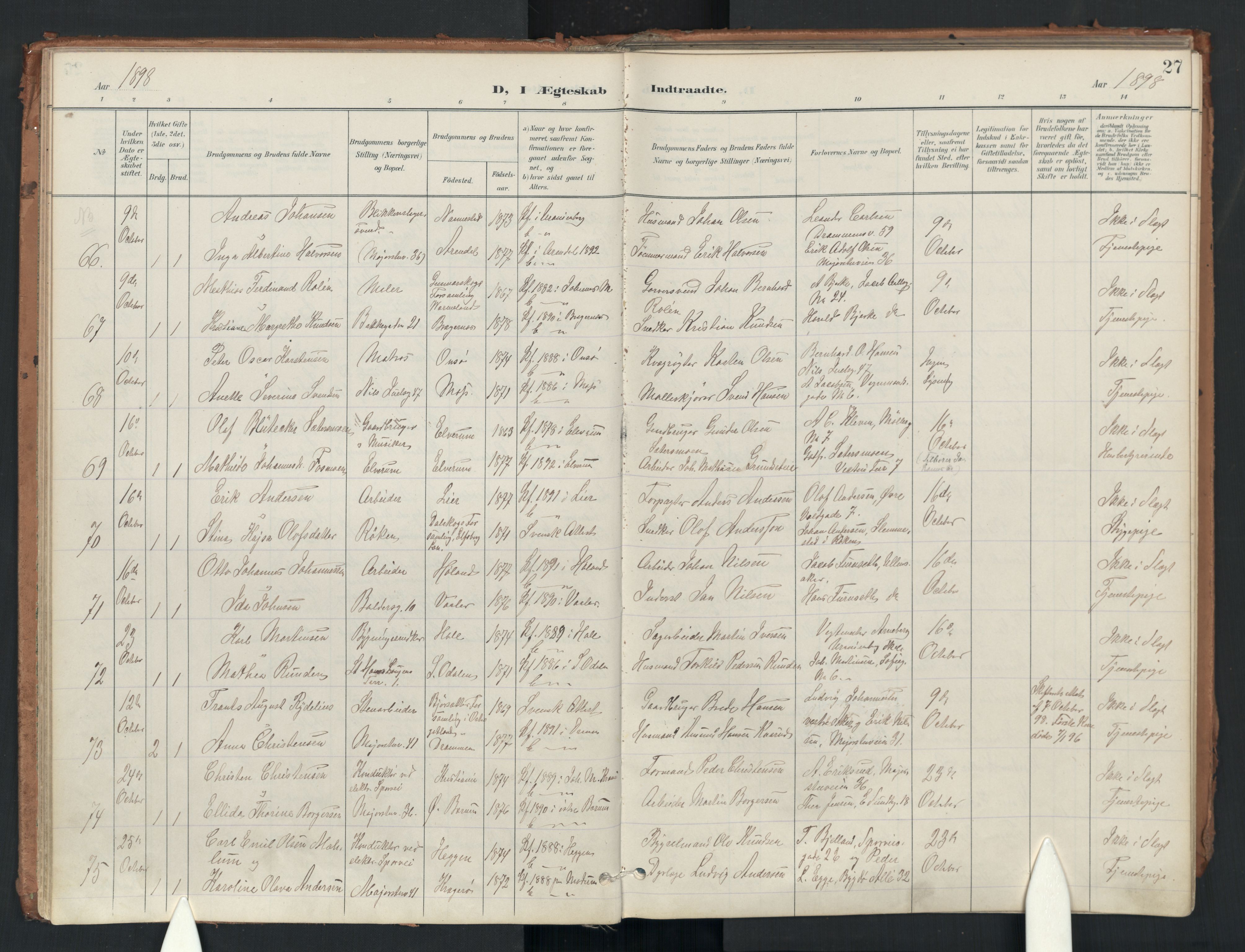 Uranienborg prestekontor Kirkebøker, AV/SAO-A-10877/F/Fa/L0007: Ministerialbok nr. 7, 1896-1914, s. 27