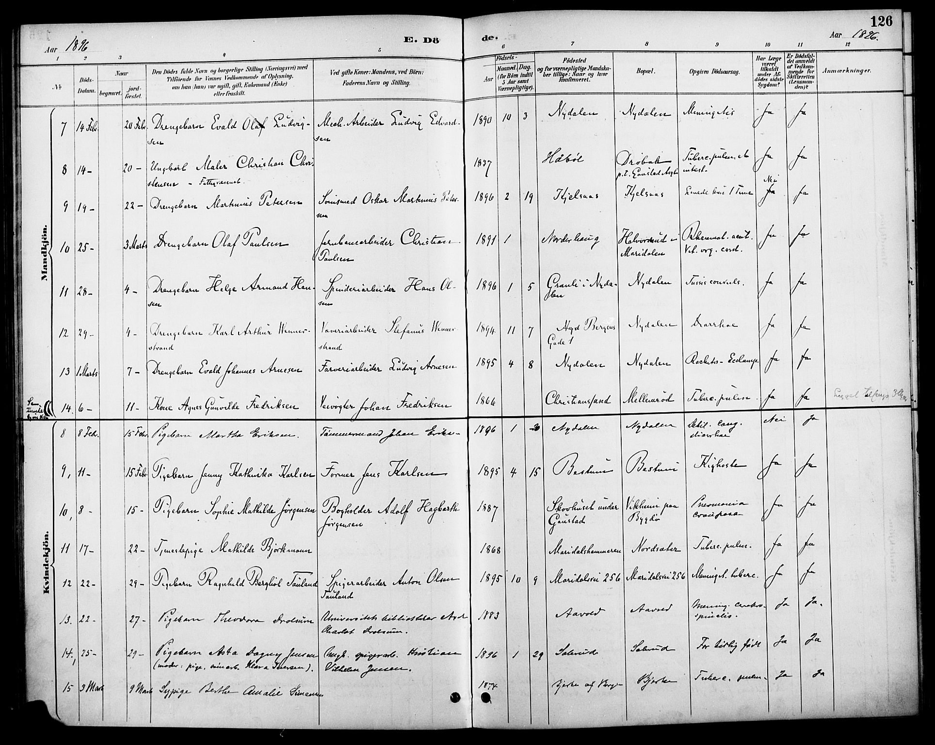 Vestre Aker prestekontor Kirkebøker, AV/SAO-A-10025/F/Fa/L0011: Ministerialbok nr. 11, 1886-1904, s. 126