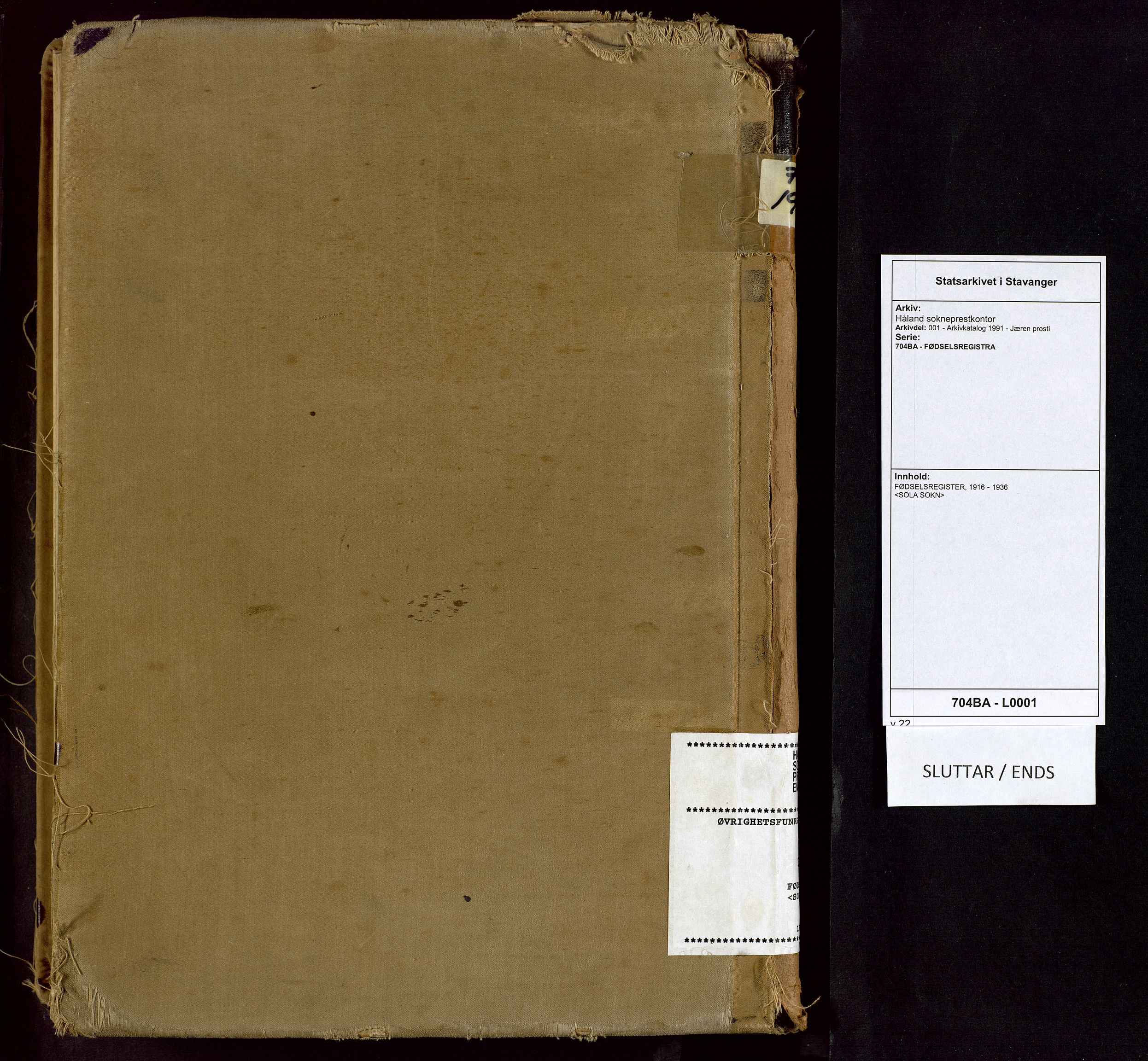 Håland sokneprestkontor, AV/SAST-A-101802/001/704BA/L0001: Fødselsregister nr. 1, 1916-1936