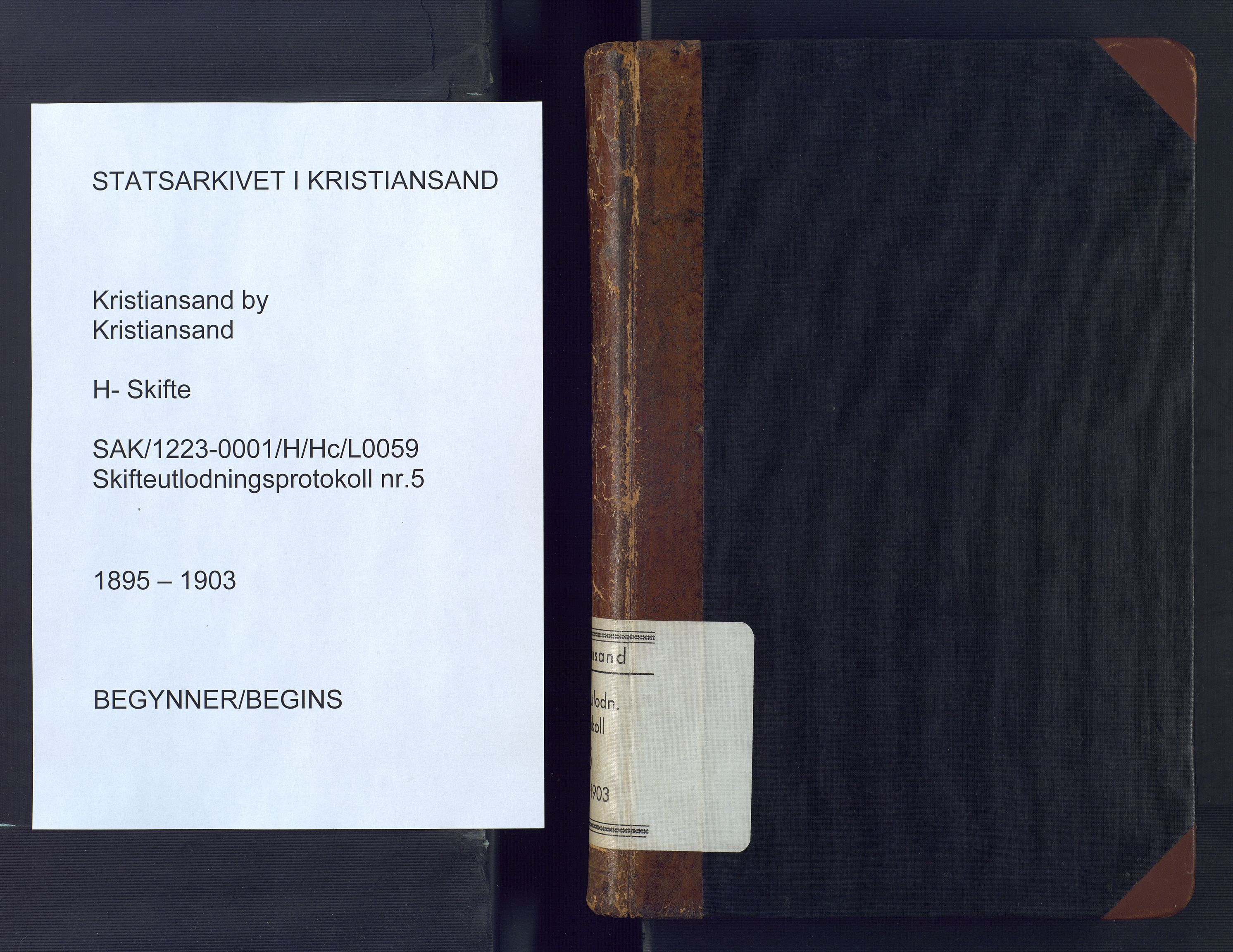 Kristiansand byrett, AV/SAK-1223-0001/H/Hc/L0059: Skifteutlodningsprotokoll nr. 5, med register, 1895-1903