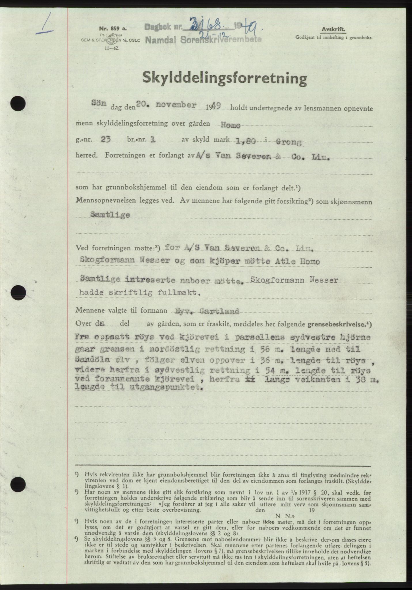 Namdal sorenskriveri, SAT/A-4133/1/2/2C: Pantebok nr. -, 1949-1949, Dagboknr: 3168/1949