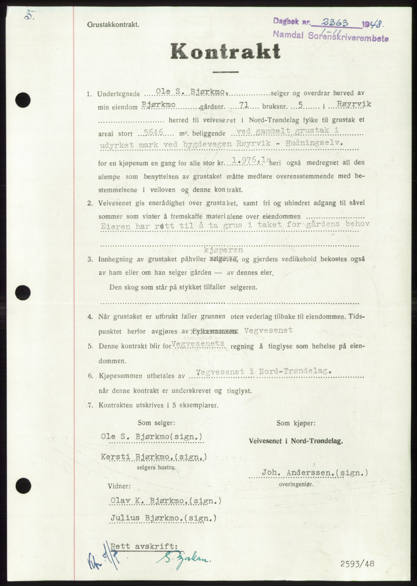 Namdal sorenskriveri, SAT/A-4133/1/2/2C: Pantebok nr. -, 1948-1948, Dagboknr: 2363/1948