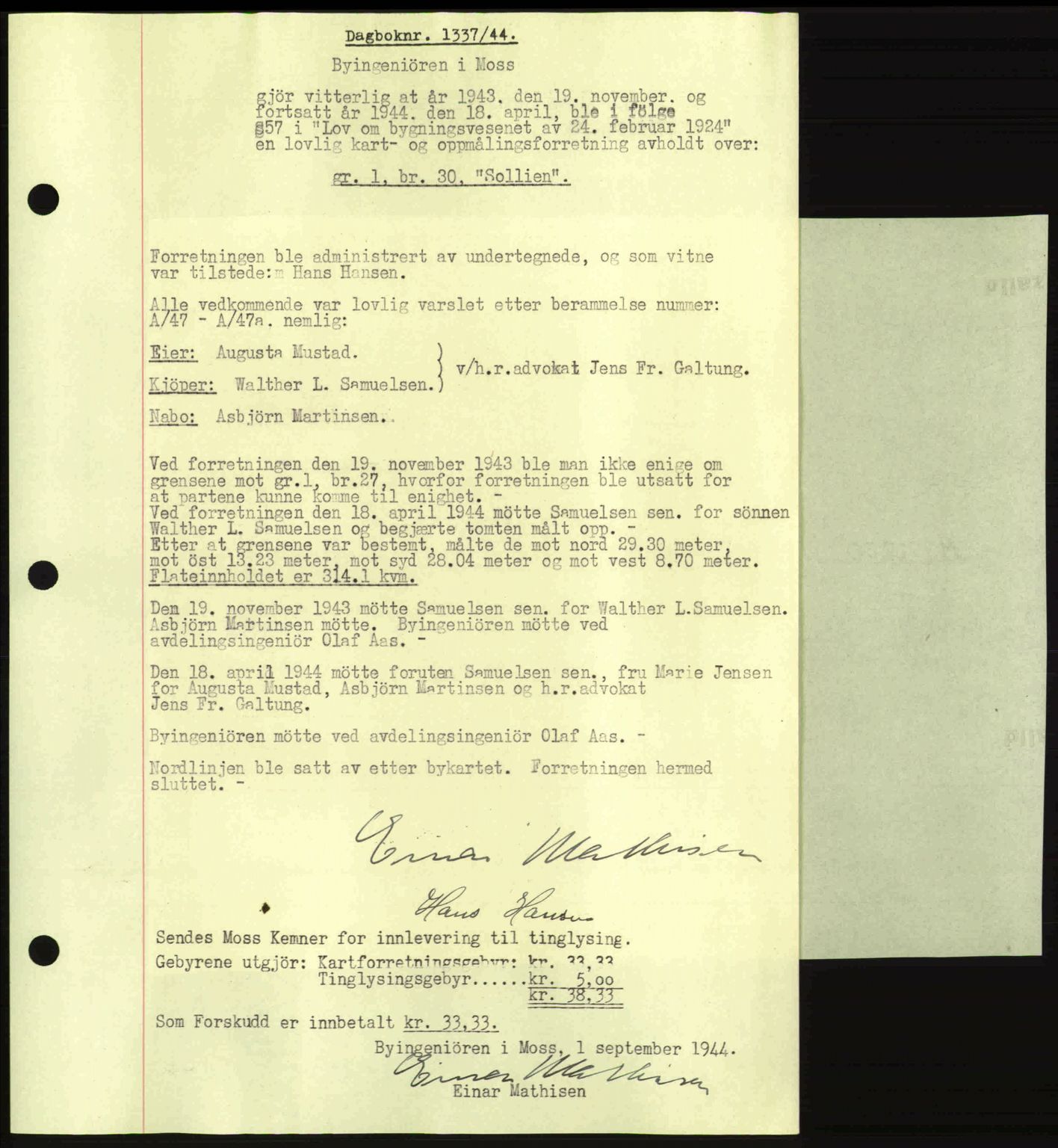 Moss sorenskriveri, SAO/A-10168: Pantebok nr. A12, 1943-1944, Dagboknr: 1337/1944