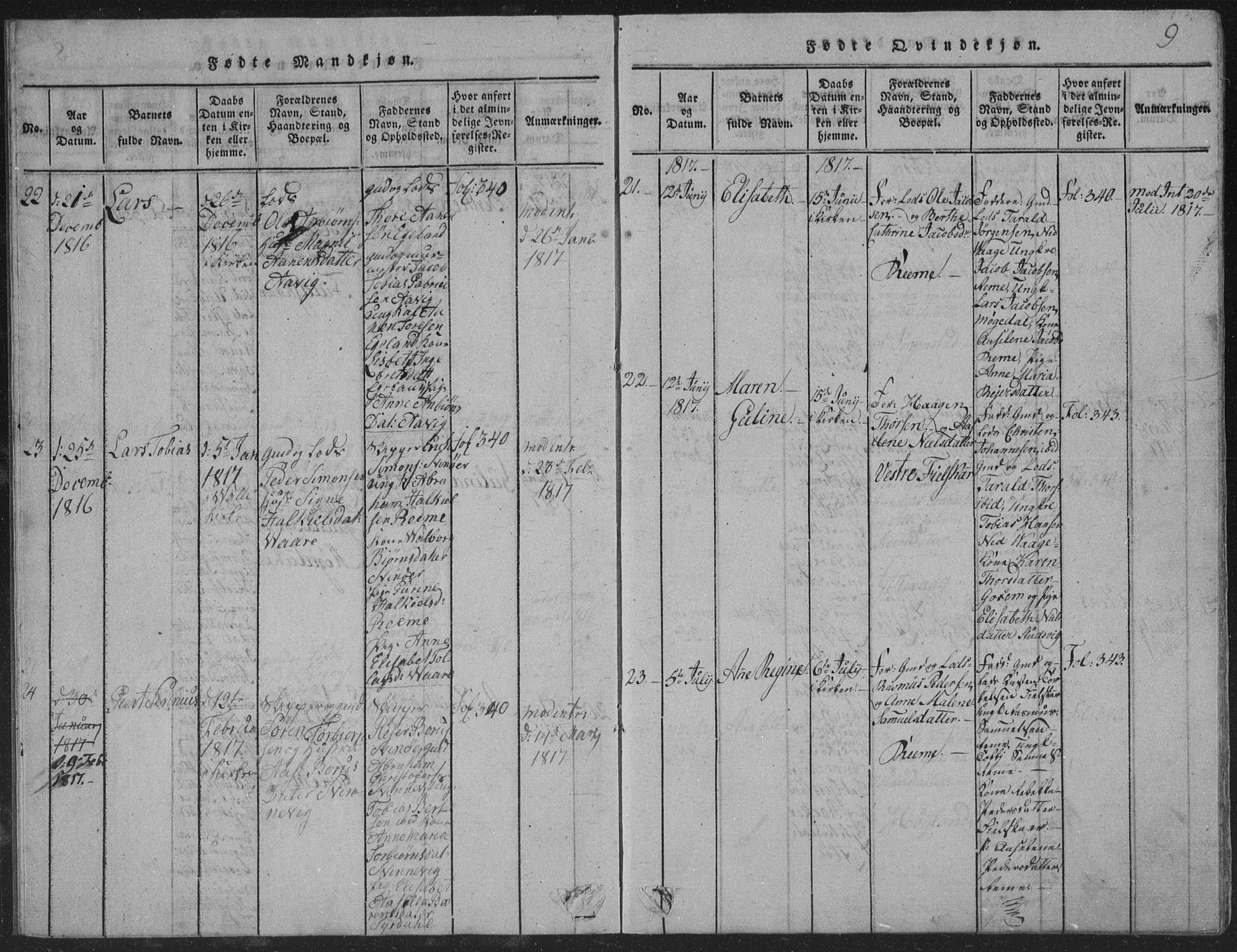 Sør-Audnedal sokneprestkontor, AV/SAK-1111-0039/F/Fb/Fba/L0001: Klokkerbok nr. B 1, 1815-1850, s. 9