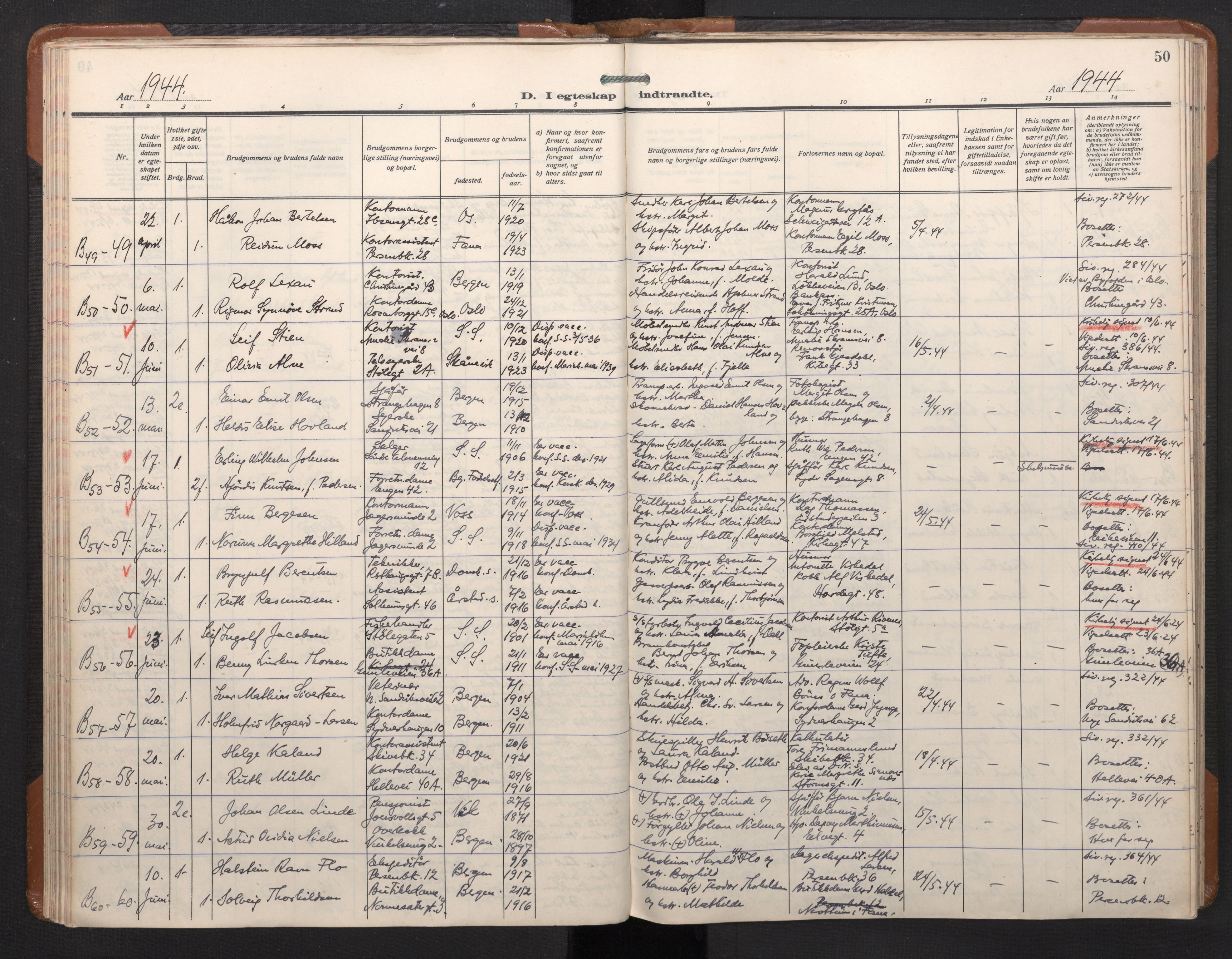 Sandviken Sokneprestembete, AV/SAB-A-77601/H/Ha/L0017: Ministerialbok nr. D 4, 1940-1954, s. 50