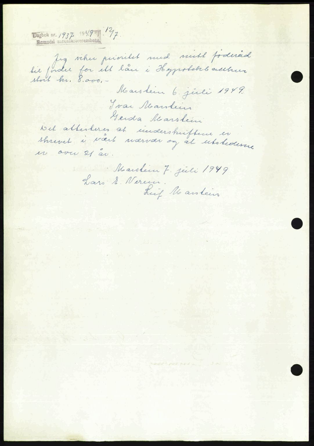 Romsdal sorenskriveri, SAT/A-4149/1/2/2C: Pantebok nr. A29, 1949-1949, Dagboknr: 1466/1949