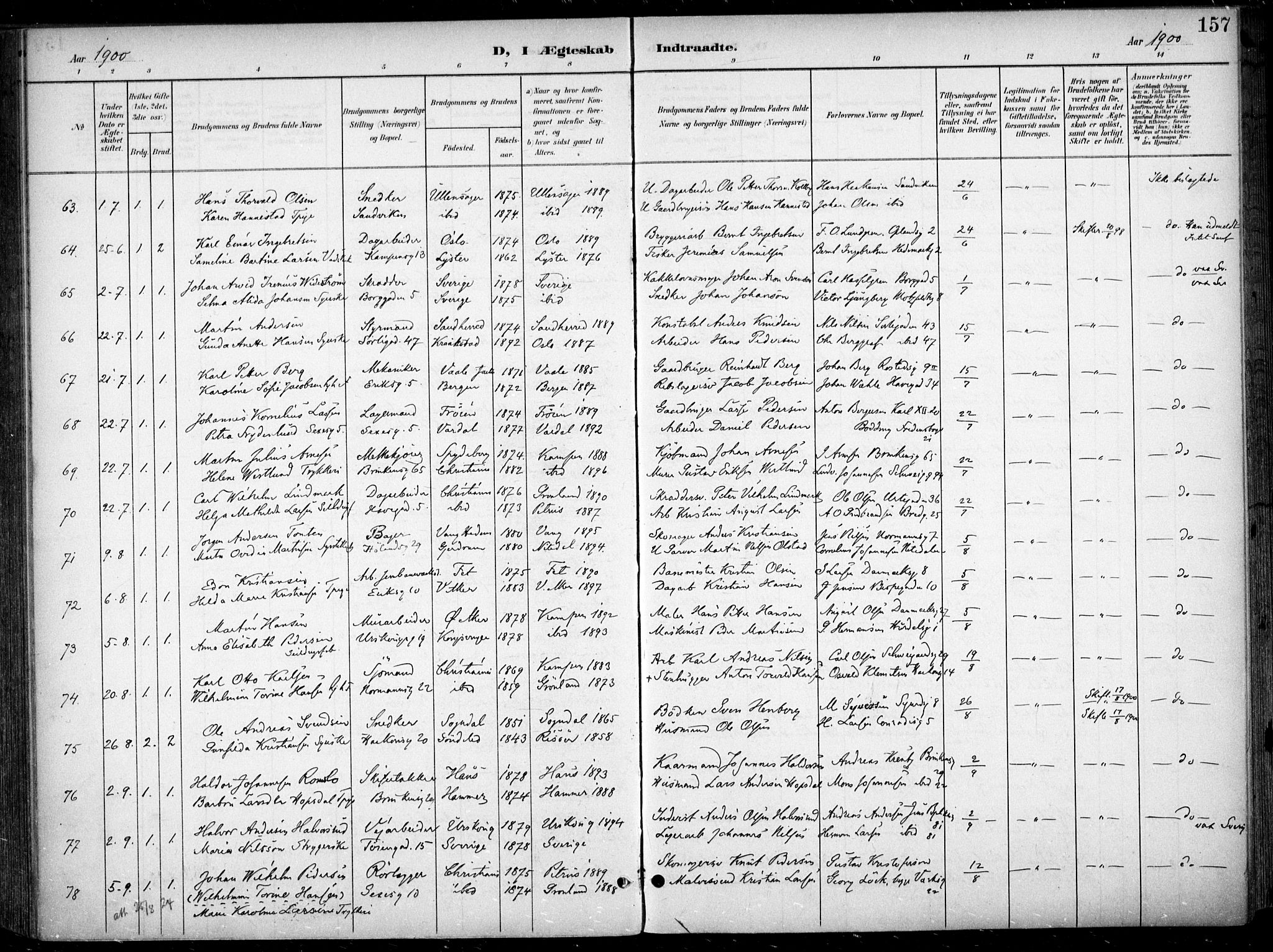 Kampen prestekontor Kirkebøker, AV/SAO-A-10853/F/Fa/L0009: Ministerialbok nr. I 9, 1899-1911, s. 157