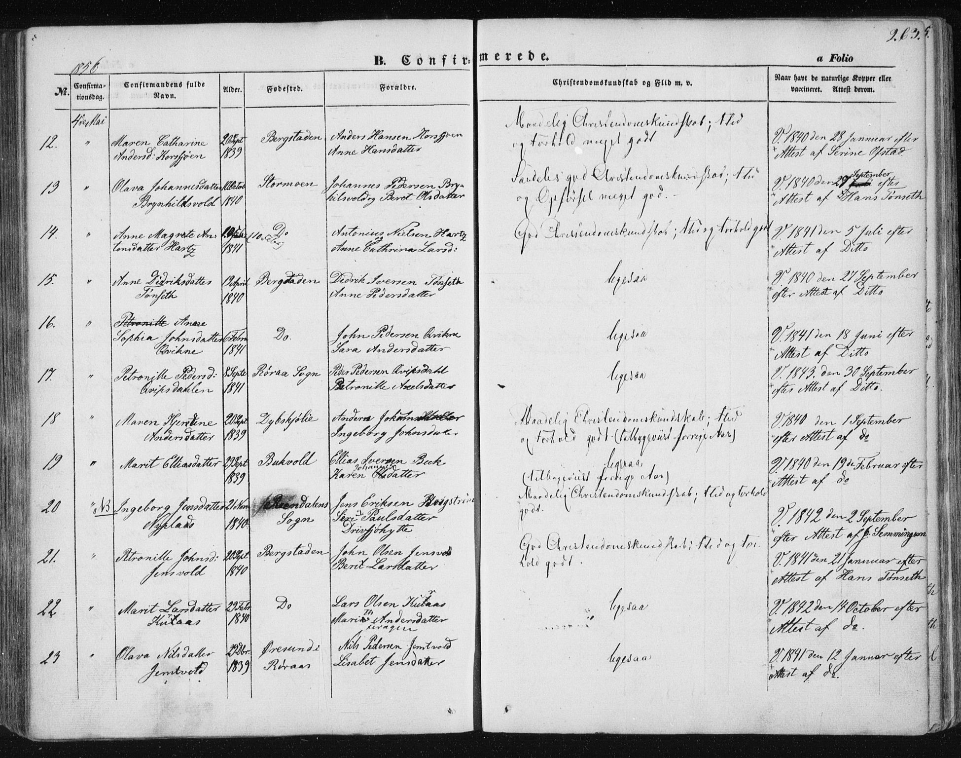 Ministerialprotokoller, klokkerbøker og fødselsregistre - Sør-Trøndelag, SAT/A-1456/681/L0931: Ministerialbok nr. 681A09, 1845-1859, s. 263
