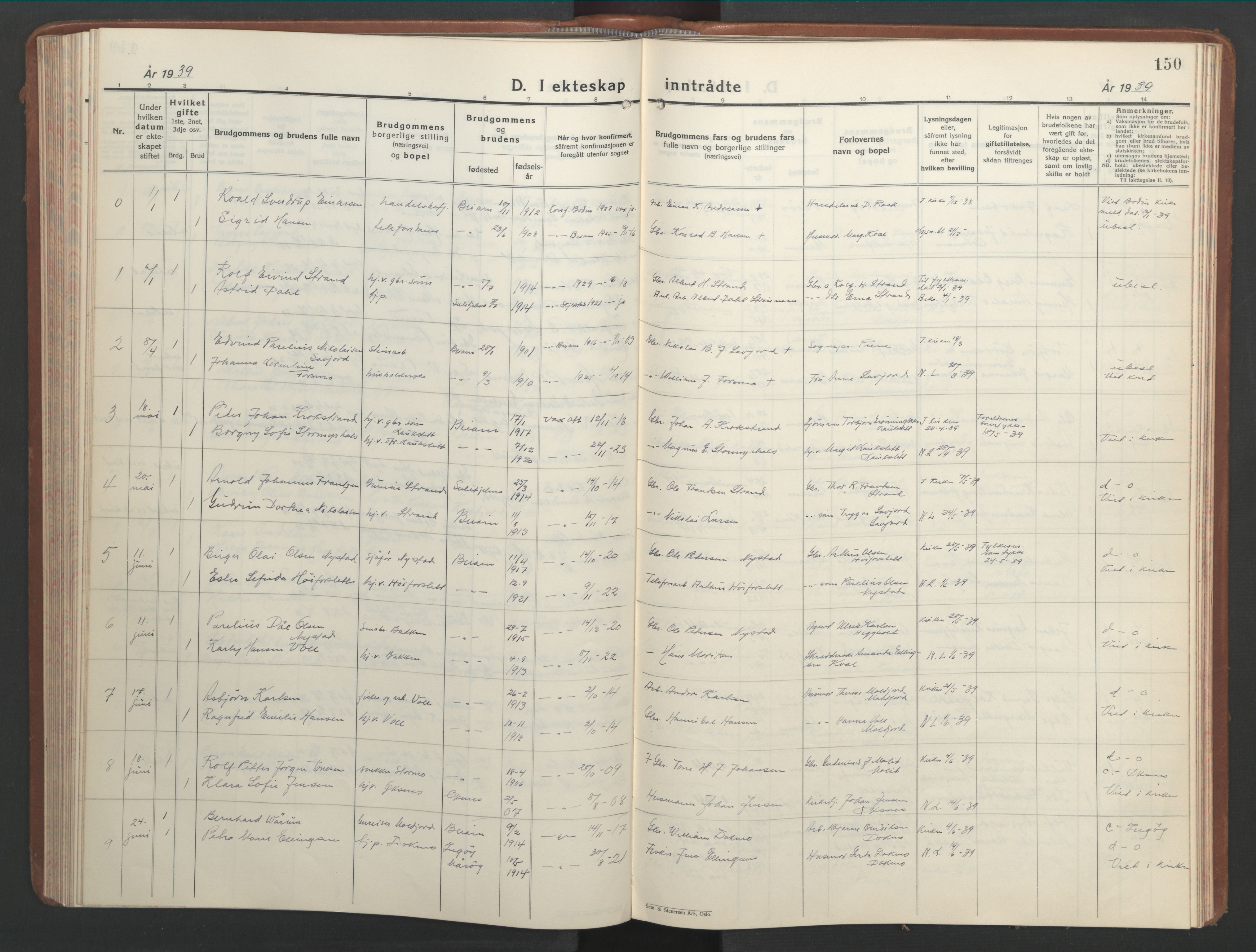 Ministerialprotokoller, klokkerbøker og fødselsregistre - Nordland, SAT/A-1459/846/L0657: Klokkerbok nr. 846C07, 1936-1952, s. 150
