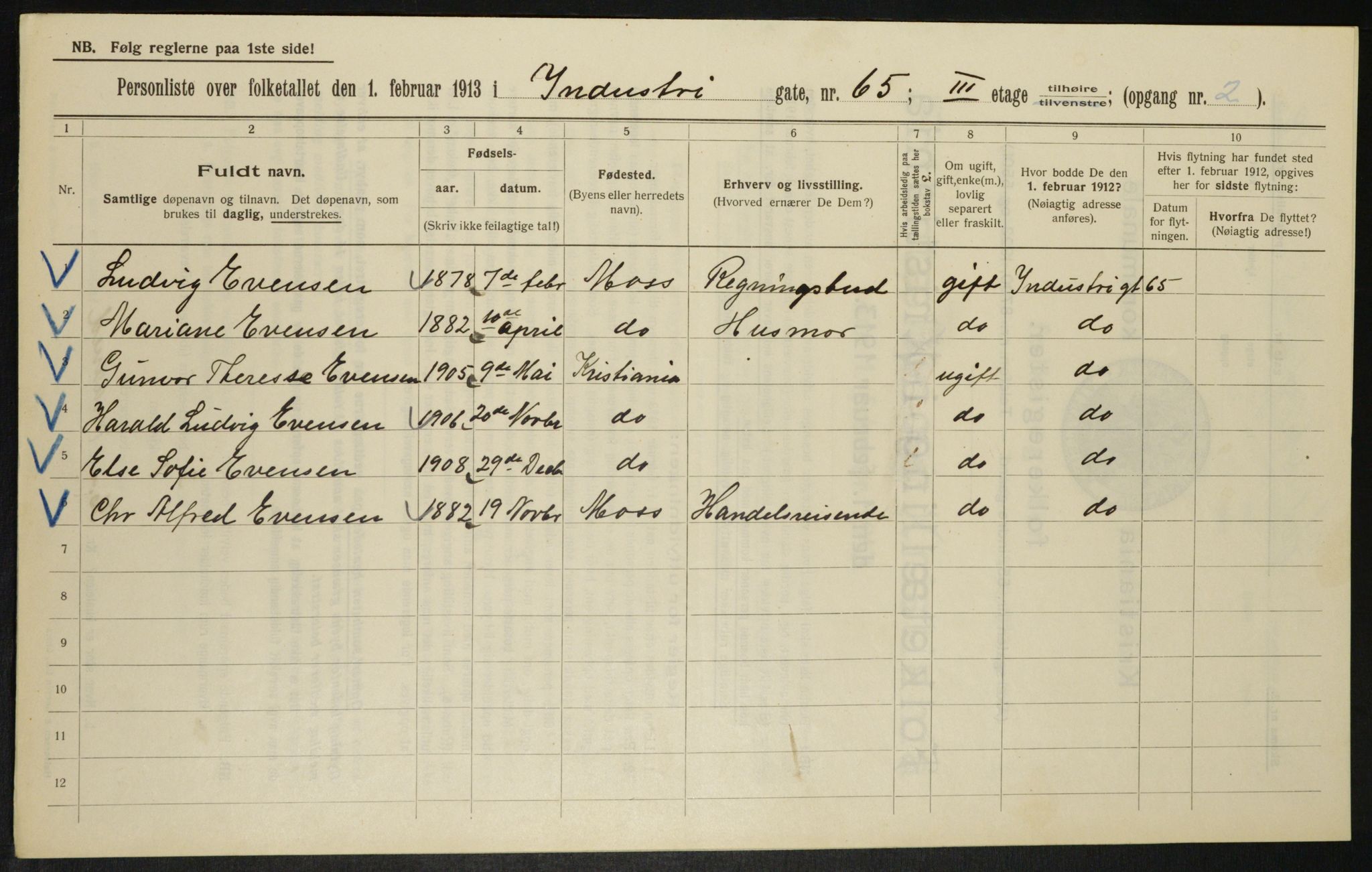 OBA, Kommunal folketelling 1.2.1913 for Kristiania, 1913, s. 43533