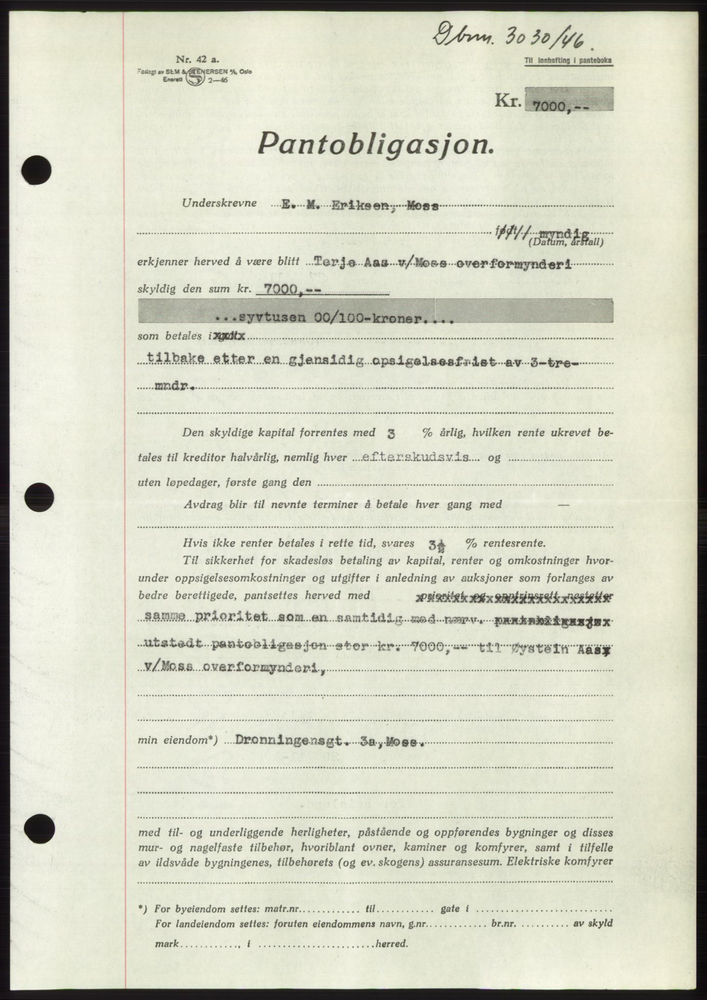 Moss sorenskriveri, SAO/A-10168: Pantebok nr. B16, 1946-1947, Dagboknr: 3030/1946