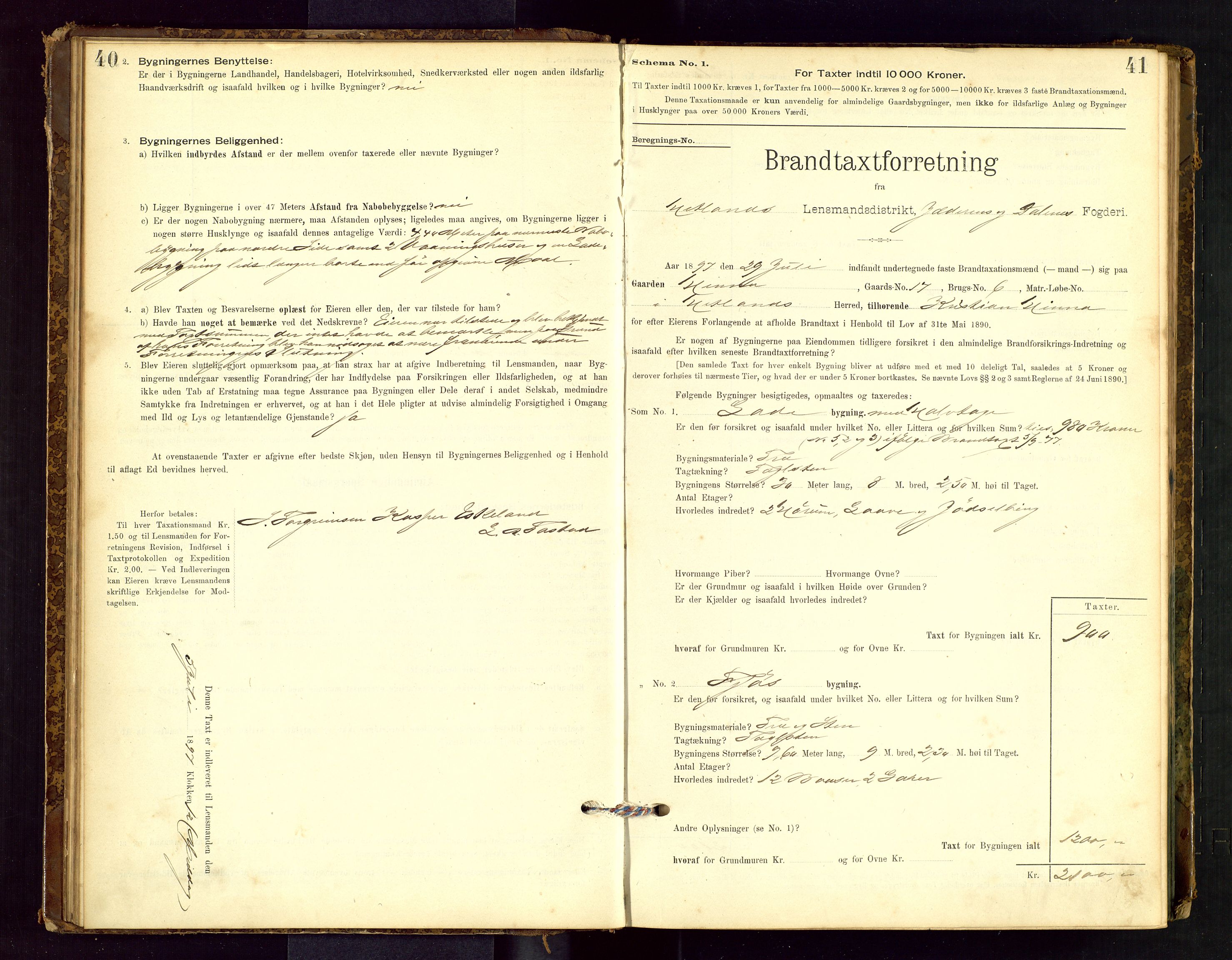 Hetland lensmannskontor, SAST/A-100101/Gob/L0001: "Brandtaxationsprotokol", 1895-1918, s. 40-41