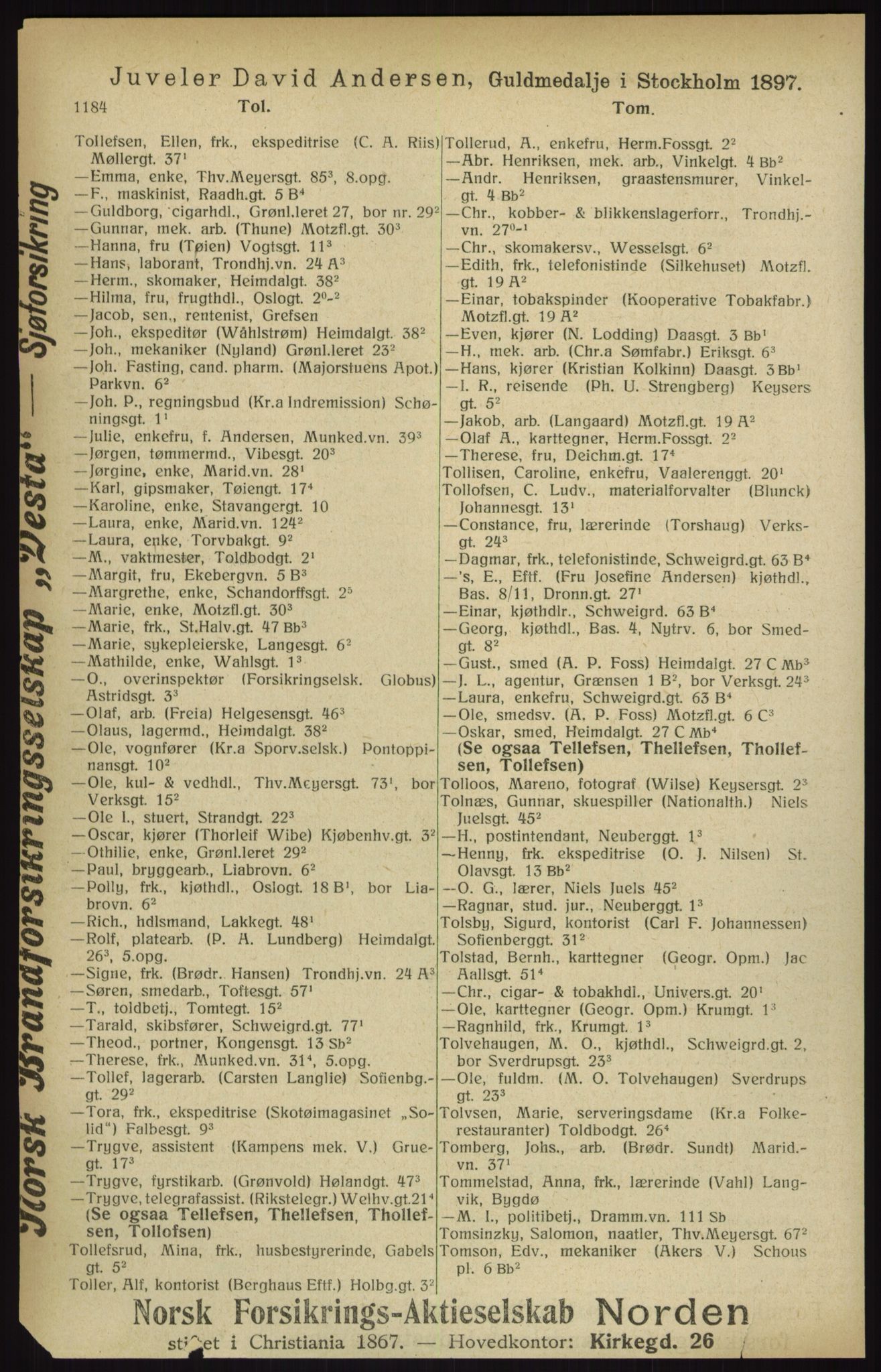 Kristiania/Oslo adressebok, PUBL/-, 1916, s. 1184