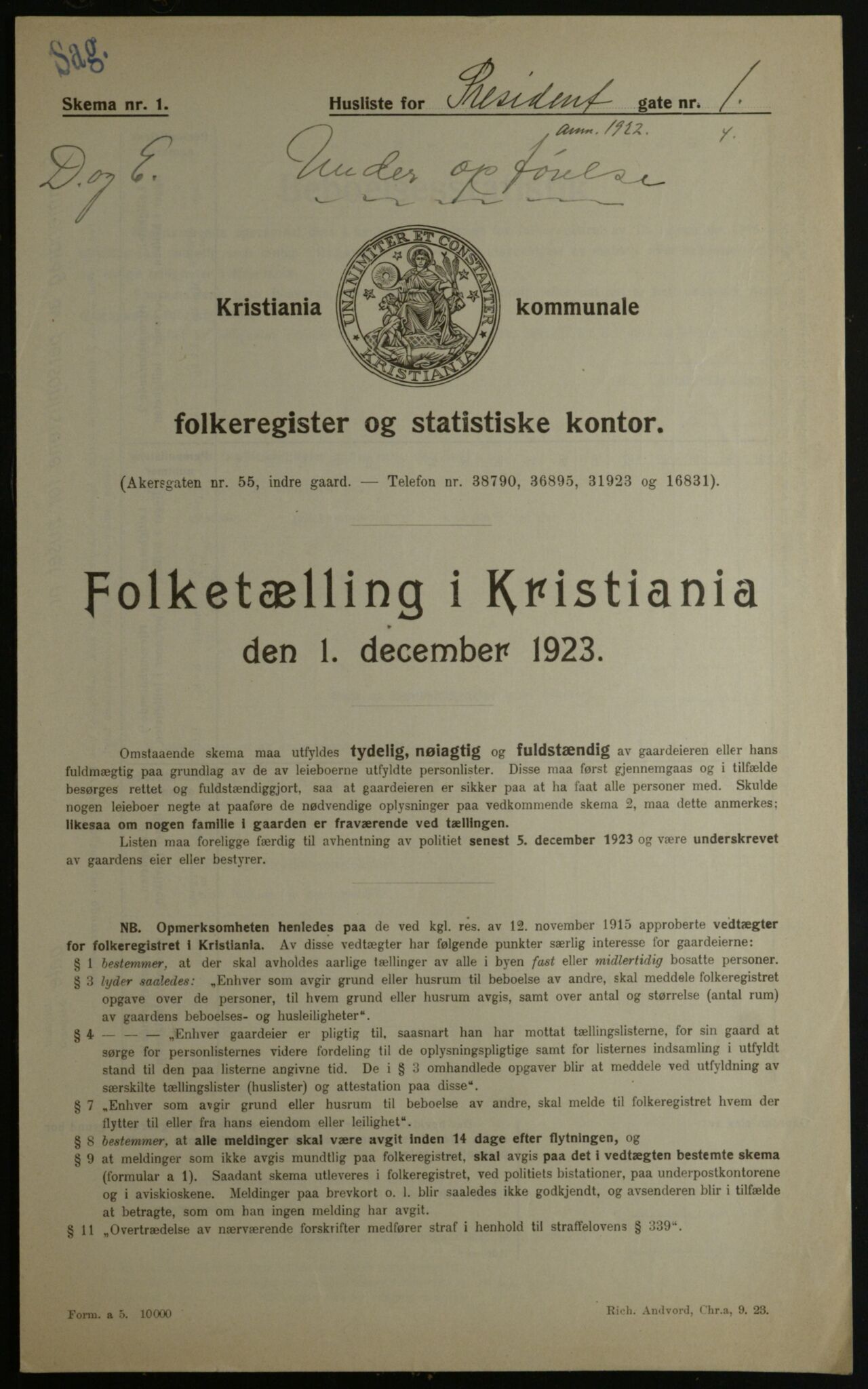 OBA, Kommunal folketelling 1.12.1923 for Kristiania, 1923, s. 89651