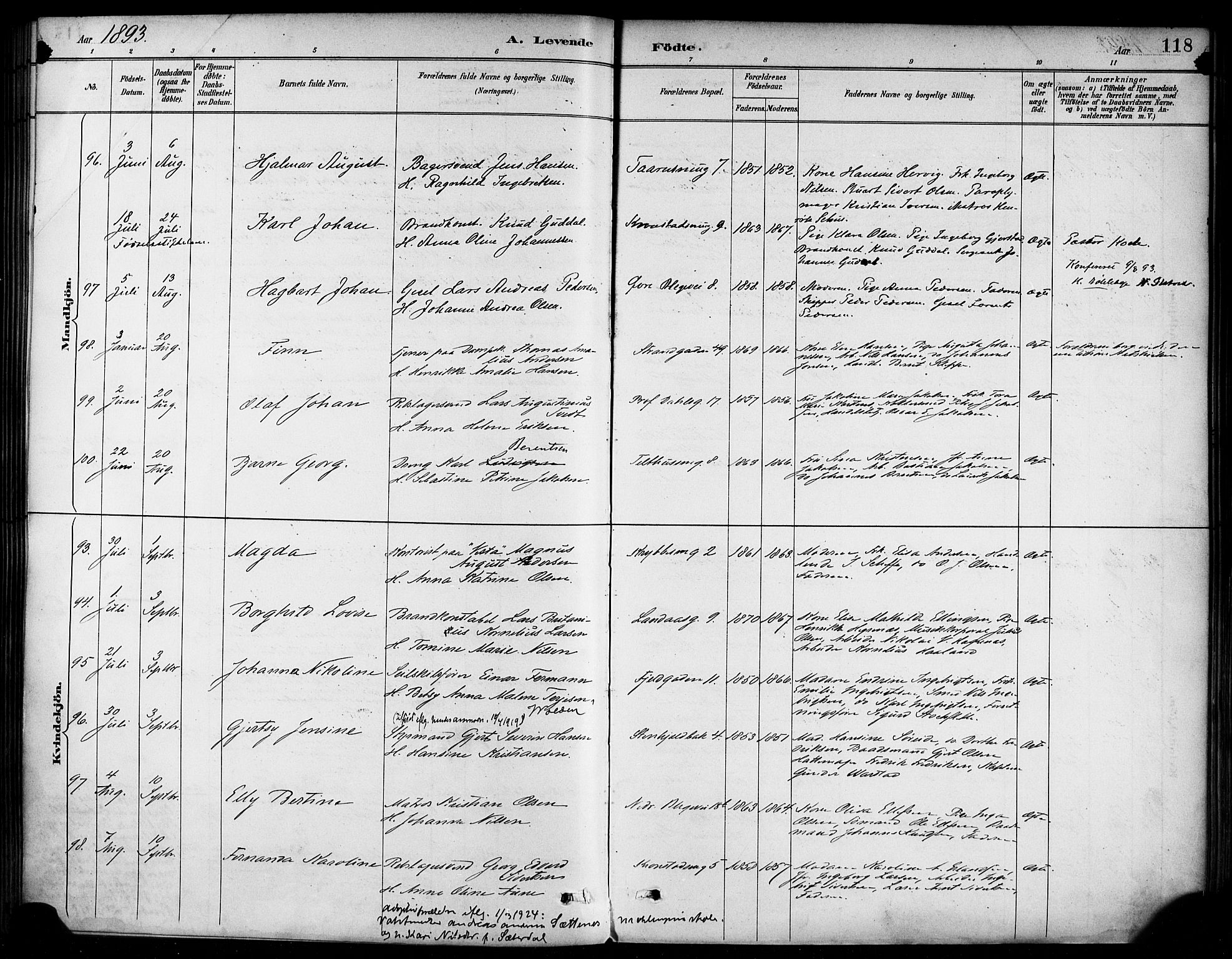 Korskirken sokneprestembete, SAB/A-76101/H/Haa/L0022: Ministerialbok nr. B 8, 1889-1899, s. 118