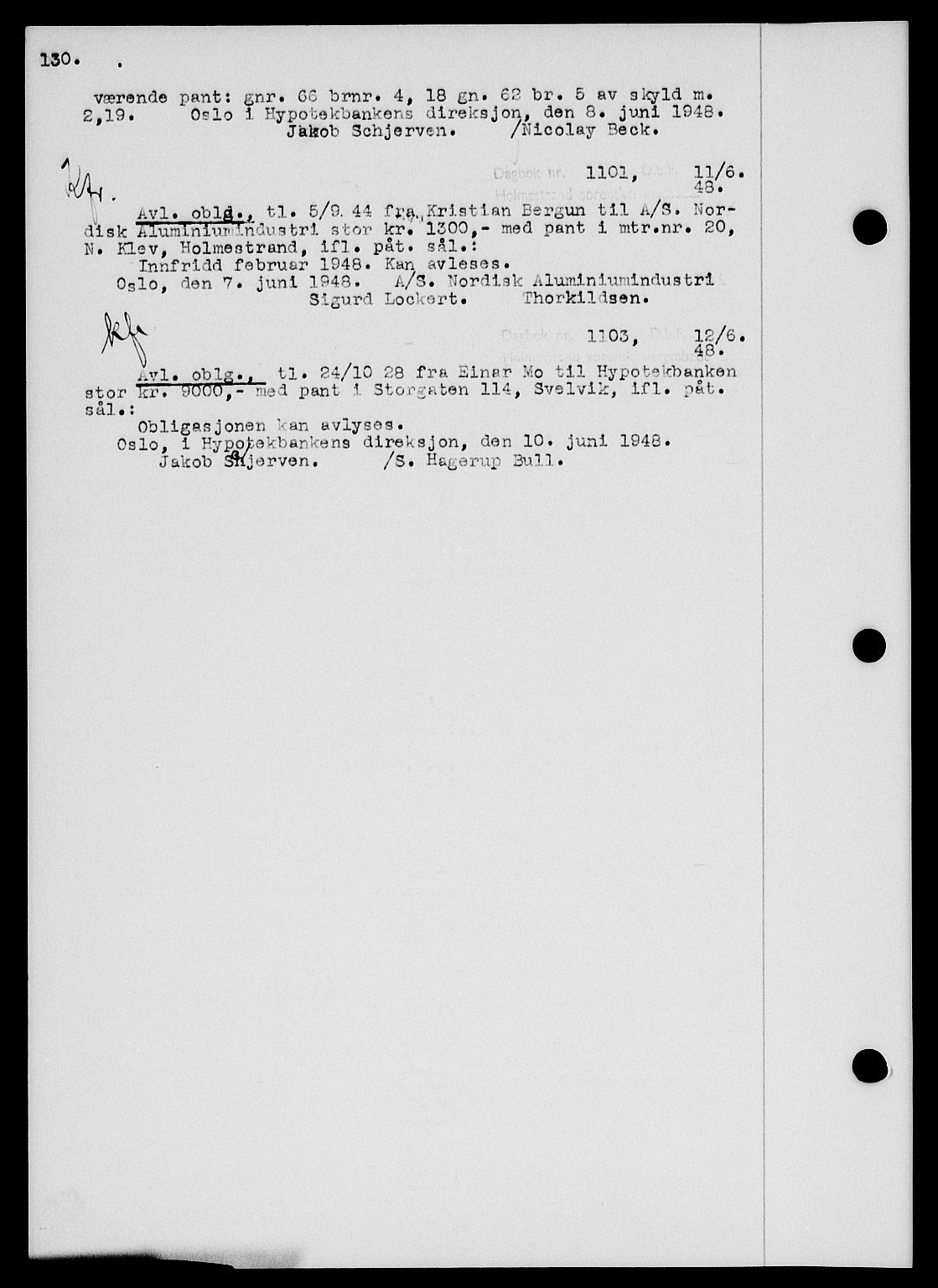 Holmestrand sorenskriveri, SAKO/A-67/G/Ga/Gab/L0058: Pantebok nr. B-58, 1947-1948, s. 130, Dagboknr: 1101/1948