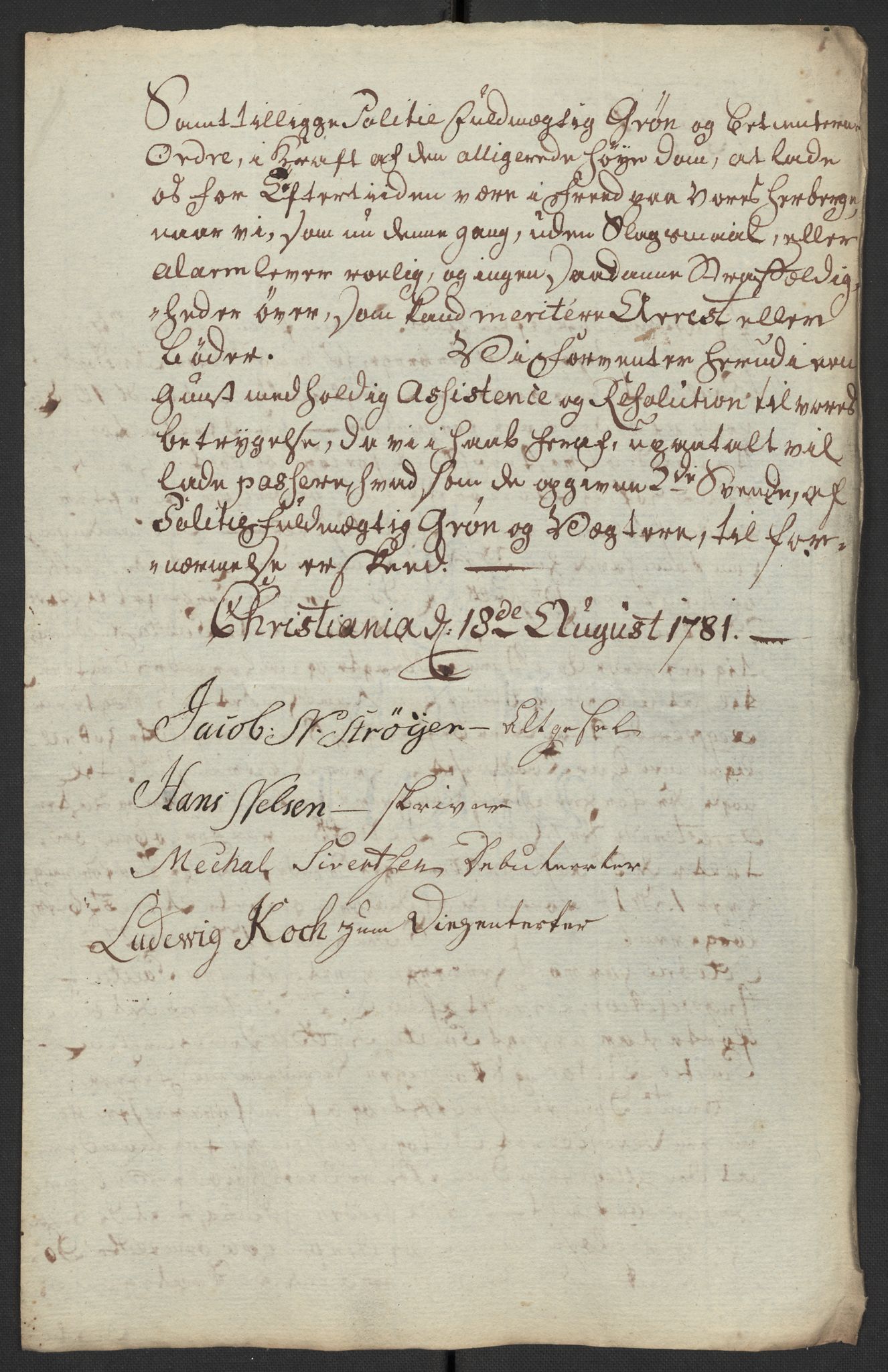 Oslo politidistrikt, AV/SAO-A-10085/D/Da/L0003: Innkomne brev, pro memoria m.v., 1781, s. 173