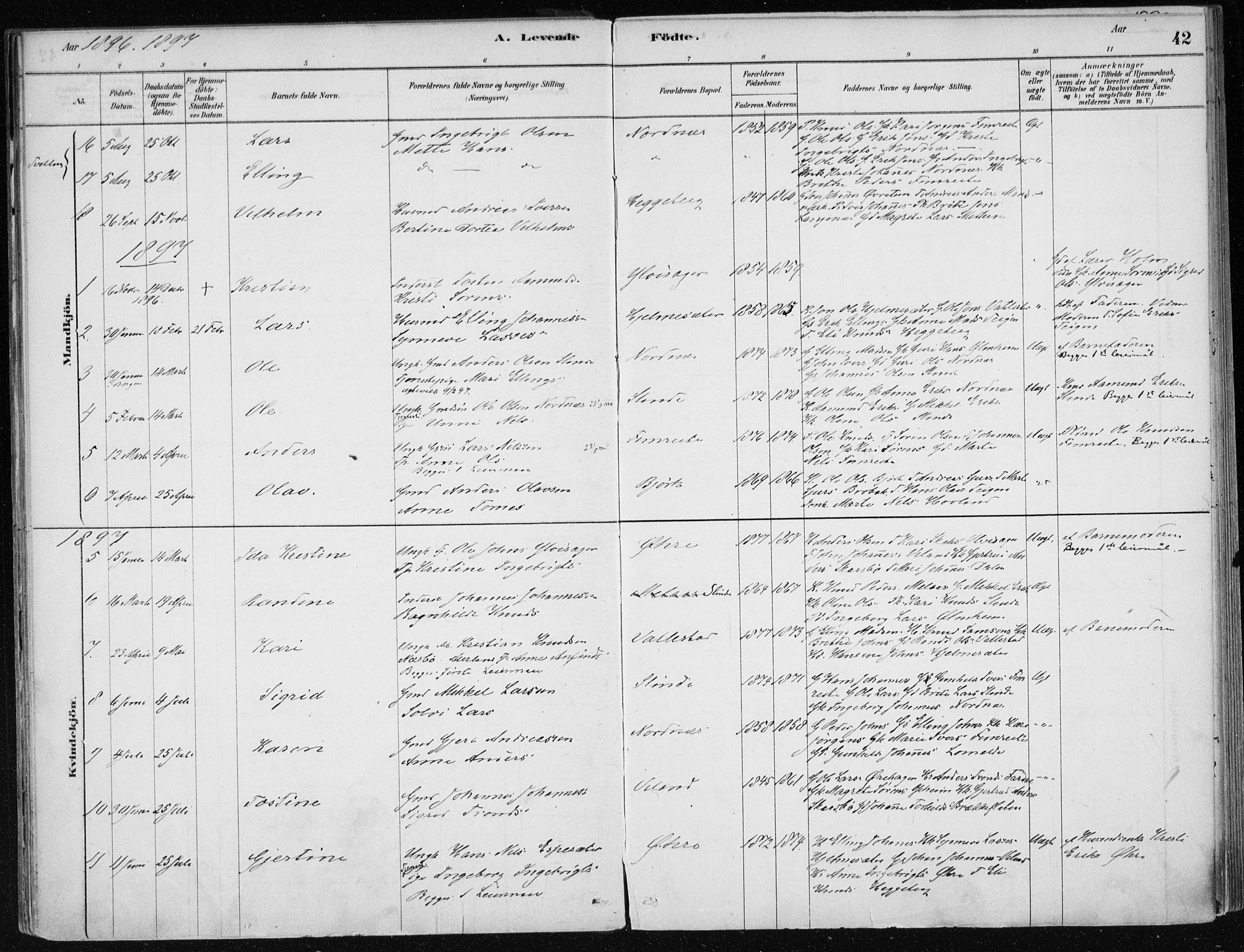 Sogndal sokneprestembete, SAB/A-81301/H/Haa/Haac/L0001: Ministerialbok nr. C 1, 1878-1907, s. 42