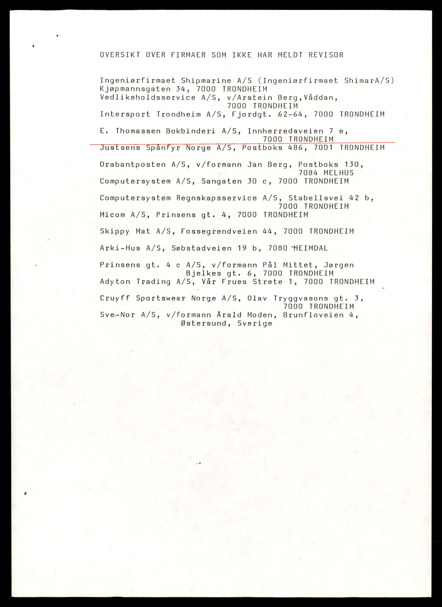 Trondheim byfogd, AV/SAT-A-0003/2/J/Jd/Jda/L0059: Bilag, aksjeselskap, Tho-Tra, 1944-1990, s. 3