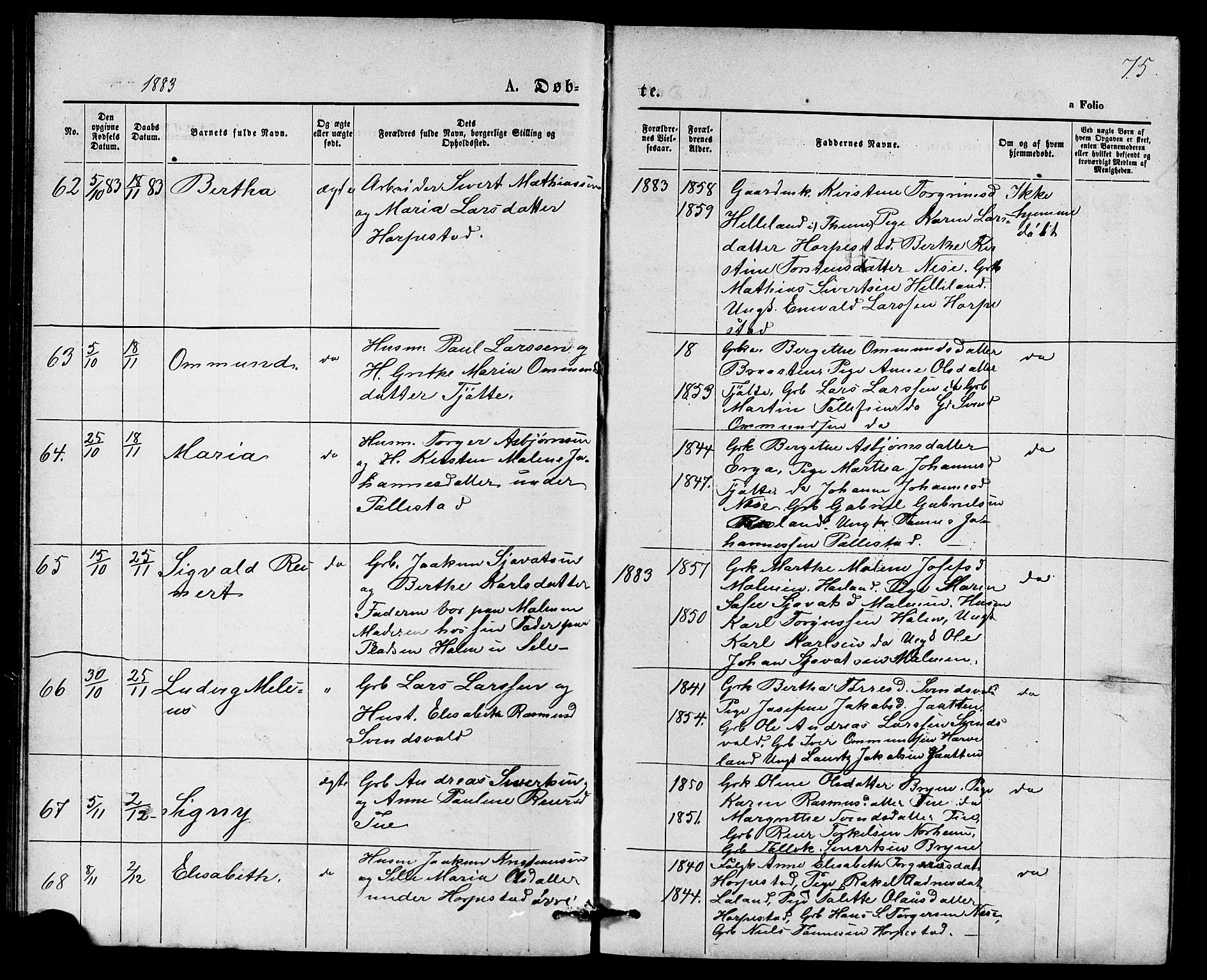 Klepp sokneprestkontor, AV/SAST-A-101803/001/3/30BB/L0003: Klokkerbok nr. B 3, 1876-1888, s. 75