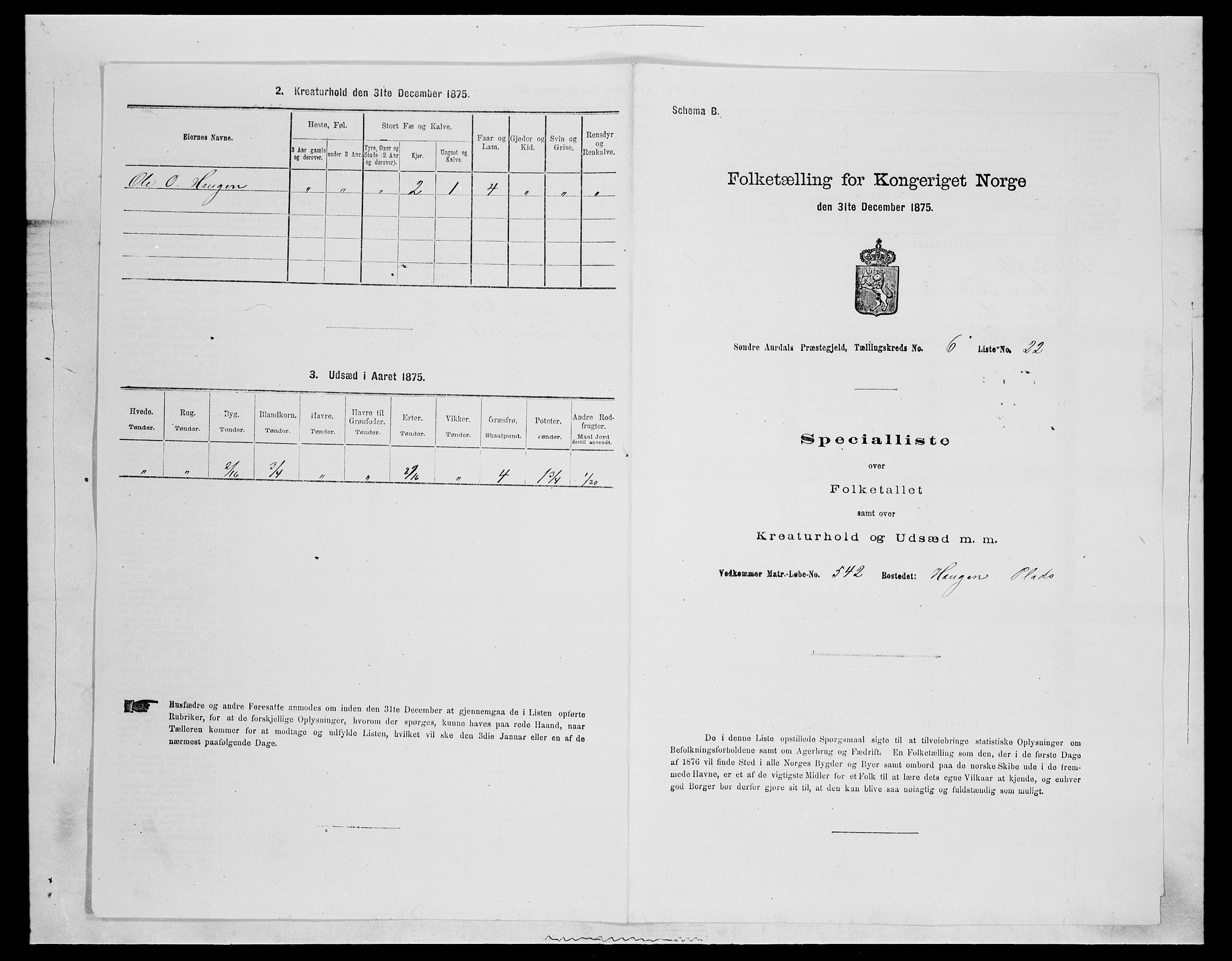 SAH, Folketelling 1875 for 0540P Sør-Aurdal prestegjeld, 1875, s. 1030